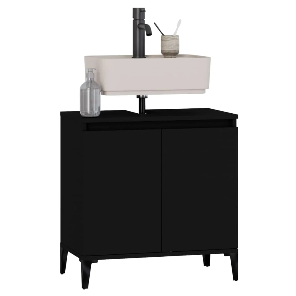 Myheimly Waschbeckenunterschrank Eichen-Optik 58x33x60 cm,Schwarz - Image 11