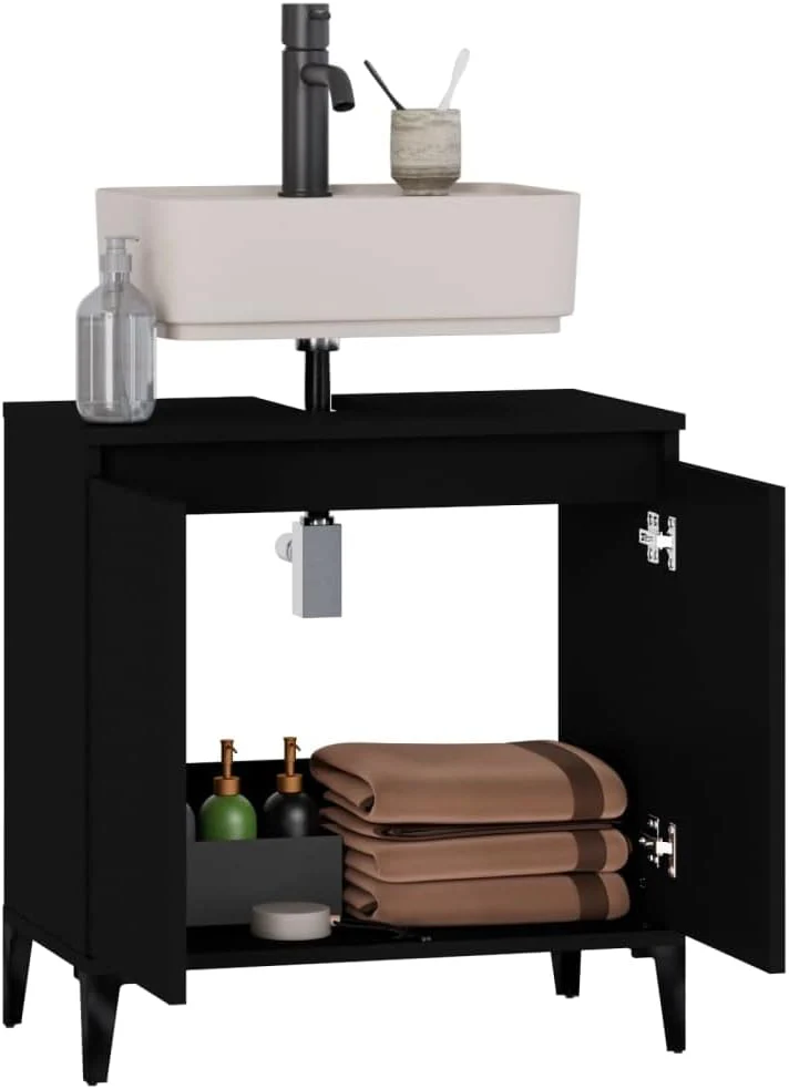 Myheimly Waschbeckenunterschrank Eichen-Optik 58x33x60 cm,Schwarz - Image 12