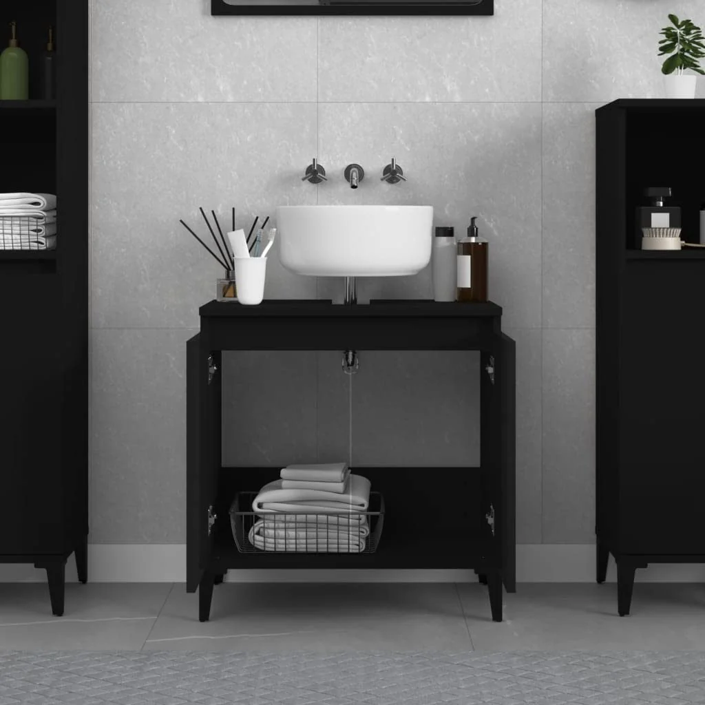 Myheimly Waschbeckenunterschrank Eichen-Optik 58x33x60 cm,Schwarz - Image 6