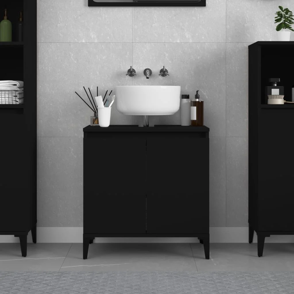 Myheimly Waschbeckenunterschrank Eichen-Optik 58x33x60 cm,Schwarz - Image 8