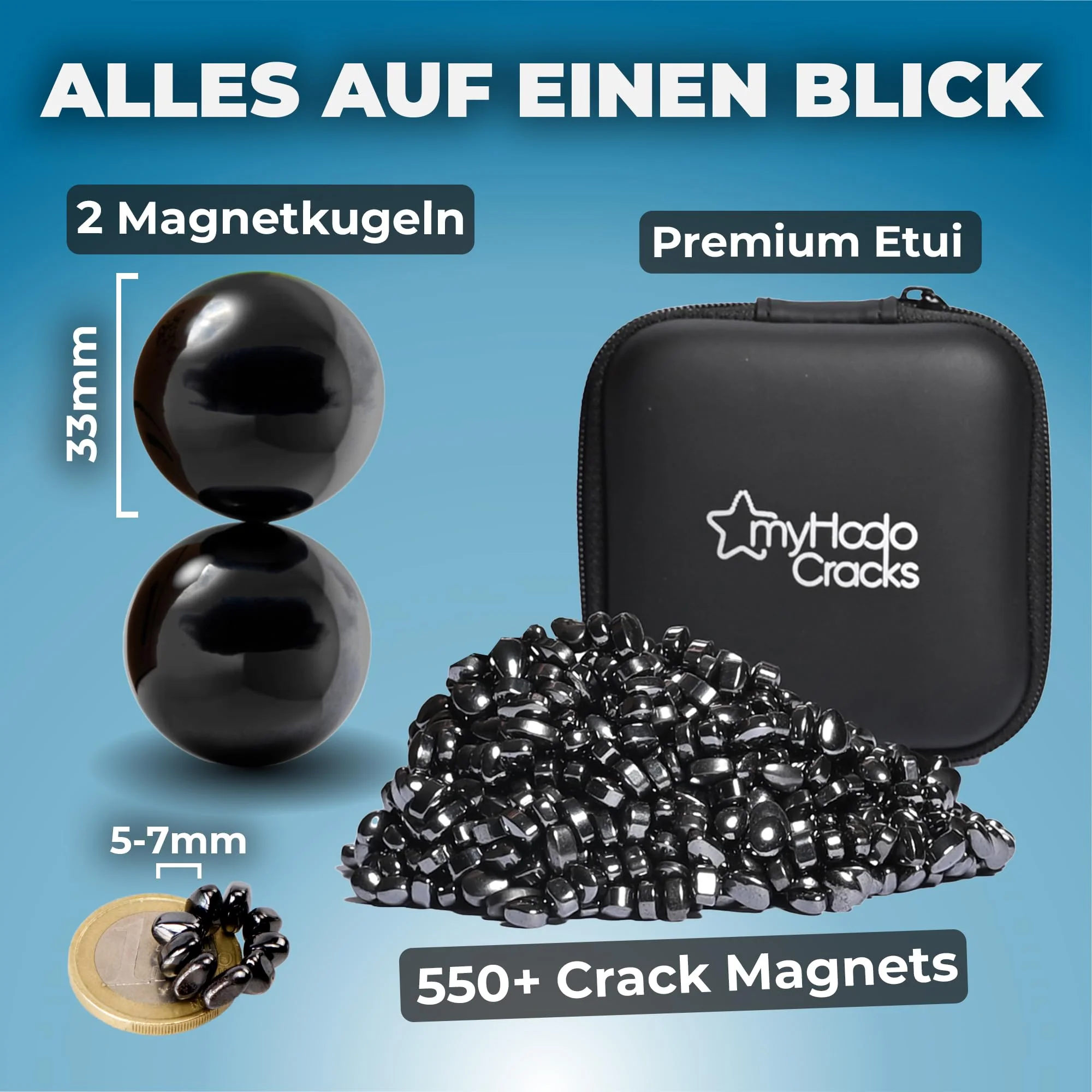 myHodo Crack Magnets Bundle | 2X Extra Starke Magnetkugeln (33mm) & 550+ Magnetsteine (~6mm) | Fidget Magnet Toys Set für ASMR, Stressabbau & Kreativität | Anti Stress Spielzeug | ADHS Hilfsmittel - Image 7