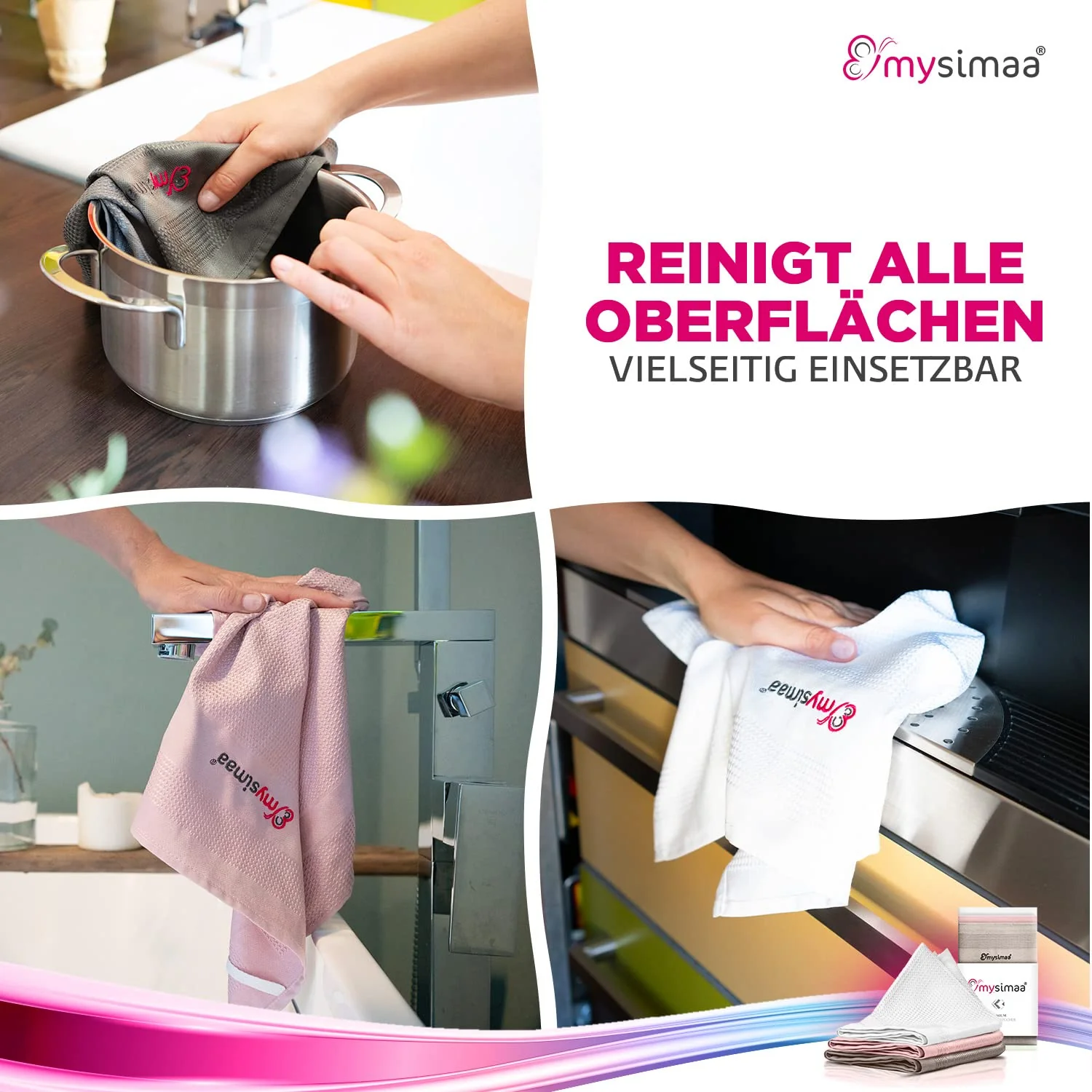 mysimaa Mikrofasertücher 40x40 – Fenstertuch Streifenfrei, Autopflege, Putzlappen Küche - Reinigungstücher und Putztücher ohne Putzmittel, Microfasertücher Auto, Staubtücher Putztücher