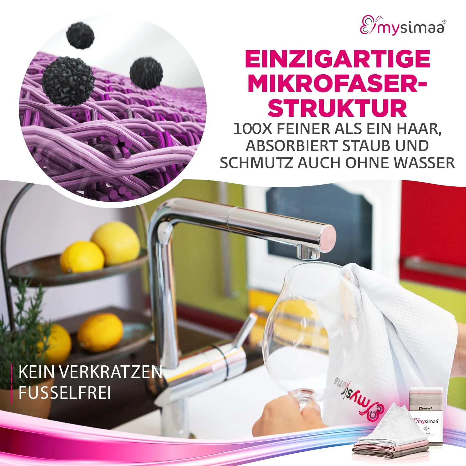 mysimaa Mikrofasertücher 40x40 – Fenstertuch Streifenfrei, Autopflege, Putzlappen Küche - Reinigungstücher und Putztücher ohne Putzmittel, Microfasertücher Auto, Staubtücher Putztücher - Image 6