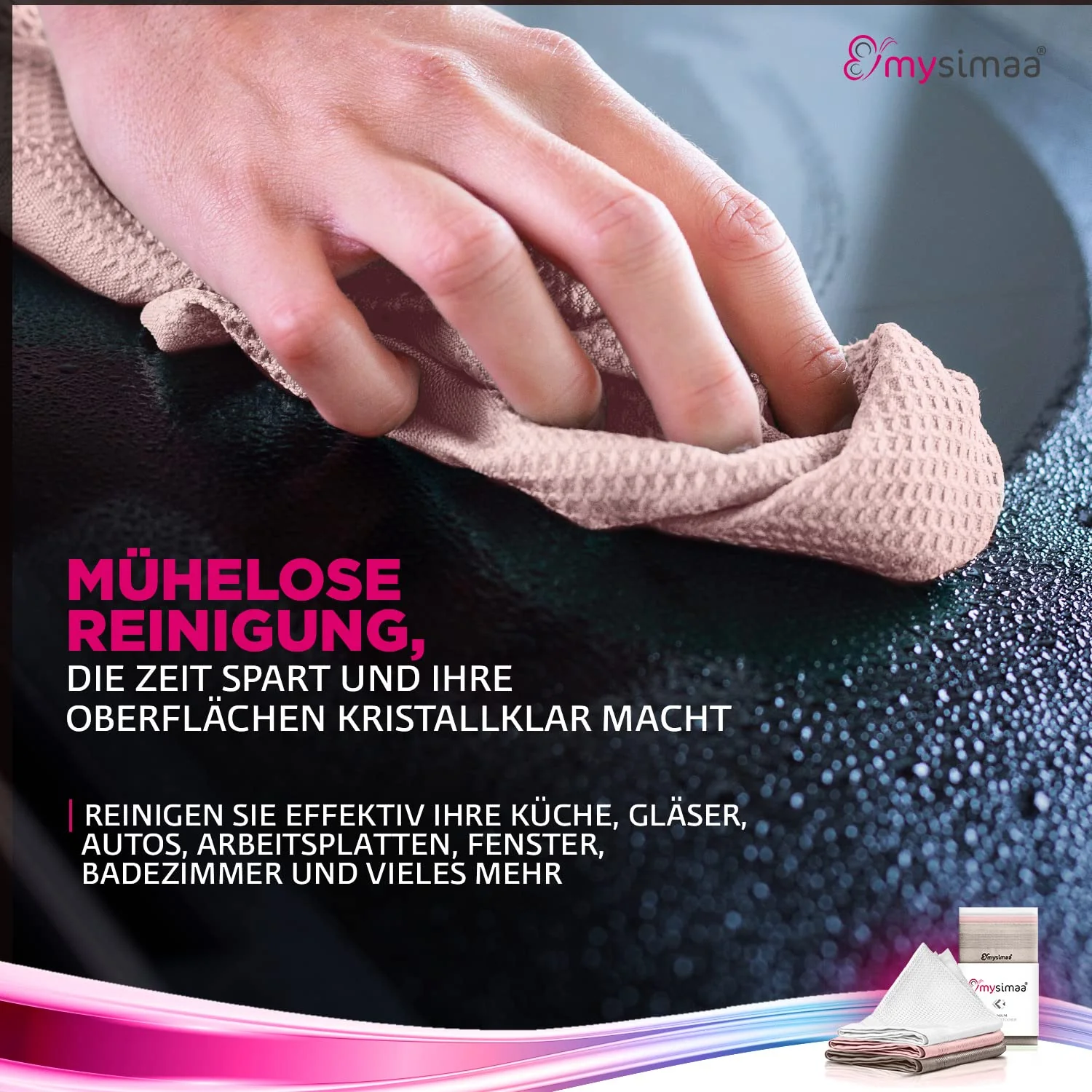 mysimaa Mikrofasertücher 40x40 – Fenstertuch Streifenfrei, Autopflege, Putzlappen Küche - Reinigungstücher und Putztücher ohne Putzmittel, Microfasertücher Auto, Staubtücher Putztücher - Image 7