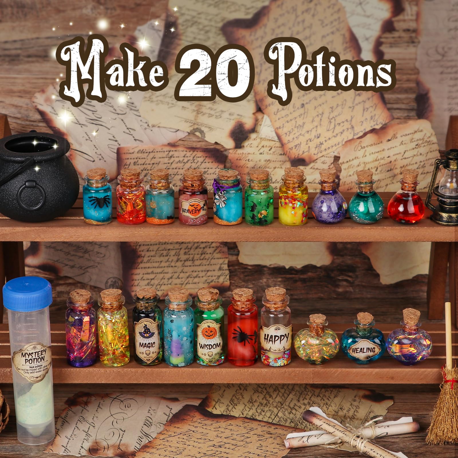 Mystery Potions Kreative Geschenk für Kinder, 20 Zaubermischung Zauberer Zaubertrank Flaschen, Handwerk Spielzeug Kreative Weihnachten Geburtstag Geschenke für Jungen & Mädchen Alter 6 7 8 9 10+ - Image 6