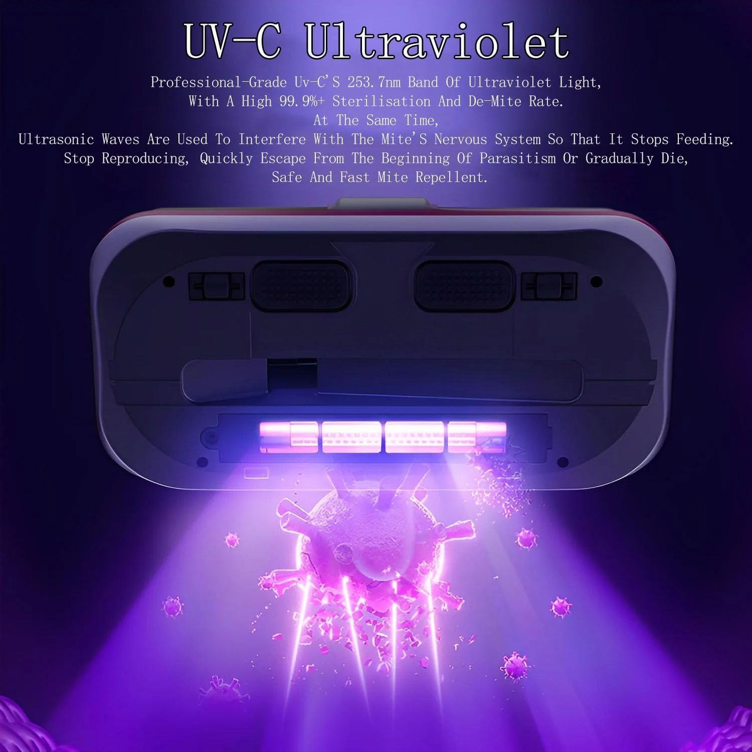 MZBDYYF Hochfrequenz Starkes Instrument zur Entfernung von Milben - Bettsauger mit UV -Licht für Matratzen, Teppiche, Sofa - schnurlose Tiefe Reinigung