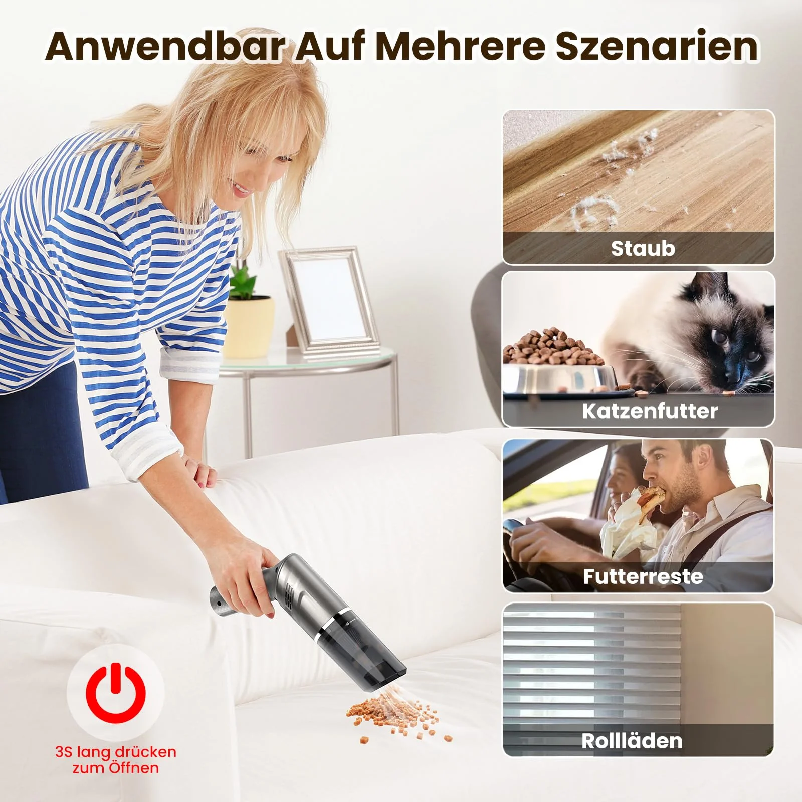 MZGO Handstaubsauger, 12000 Pa leistungsstarker Autostaubsauger, Leichter Mini-Handstaubsauger mit drehbarem Griff, Starke Zyklonsaugung für die Reinigung von Autos, Treppen, Sofas und Ecken. - Image 7