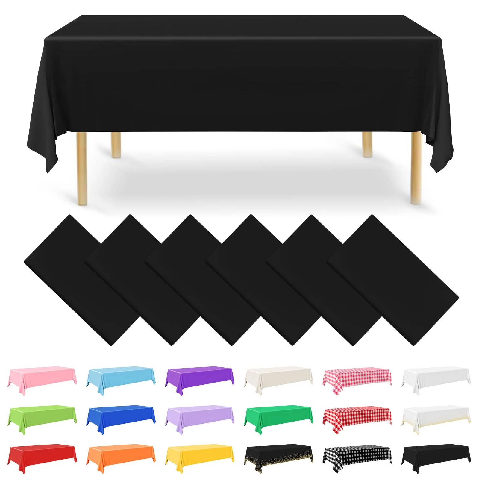 NACHLYNN 6 Stück Einweg Tischdecke 137 x 274 cm Schwarz Rechteckige Tischabdeckung Wasserdicht Gartentischdecke für Festivals Party Hochzeiten Brautpartys Geburtstag Dekorationen