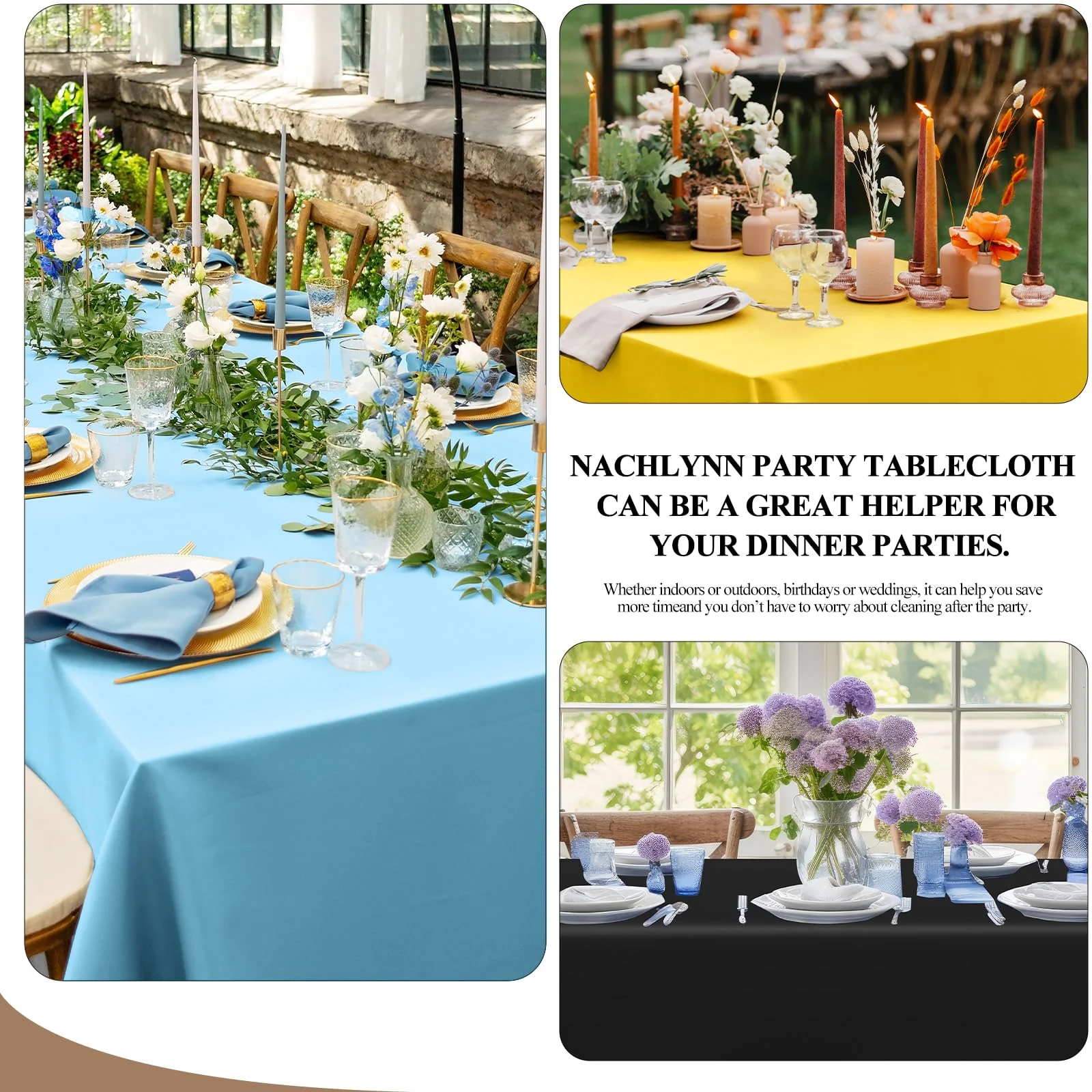 NACHLYNN 6 Stück Einweg Tischdecke 137 x 274 cm Schwarz Rechteckige Tischabdeckung Wasserdicht Gartentischdecke für Festivals Party Hochzeiten Brautpartys Geburtstag Dekorationen - Image 3
