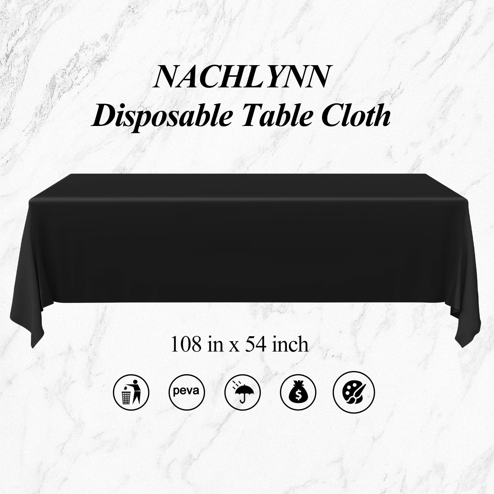 NACHLYNN 6 Stück Einweg Tischdecke 137 x 274 cm Schwarz Rechteckige Tischabdeckung Wasserdicht Gartentischdecke für Festivals Party Hochzeiten Brautpartys Geburtstag Dekorationen - Image 6