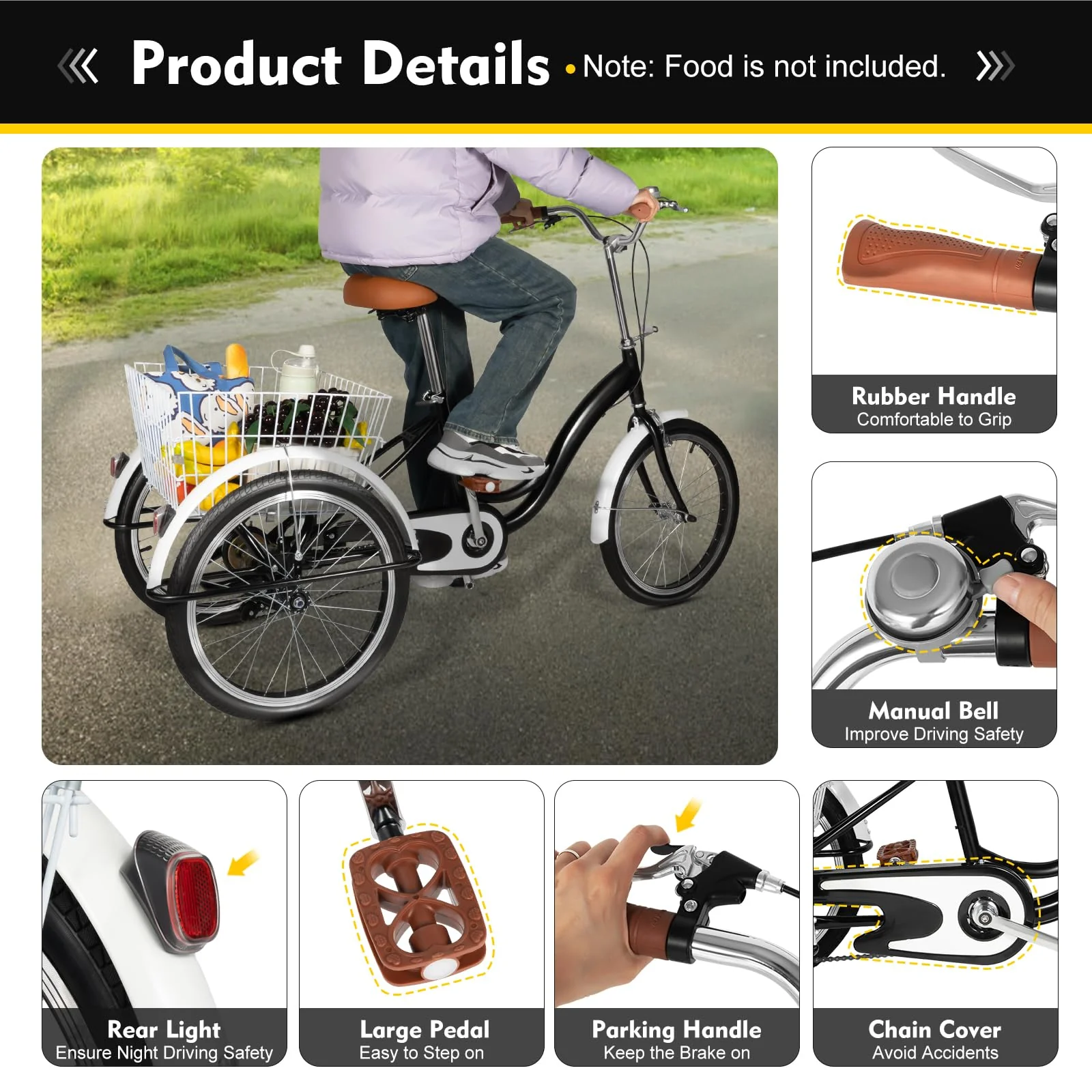 NadineDutol 20 Zoll 1-Gang-Erwachsenen-Dreirad, Senioren-Einkaufs-Dreirad, Cruising-City-Bike Premium-Klapprad geeignet für Outdoor-Sport, Shopping, Freizeit, geeignet für Männer Frauen - Image 3