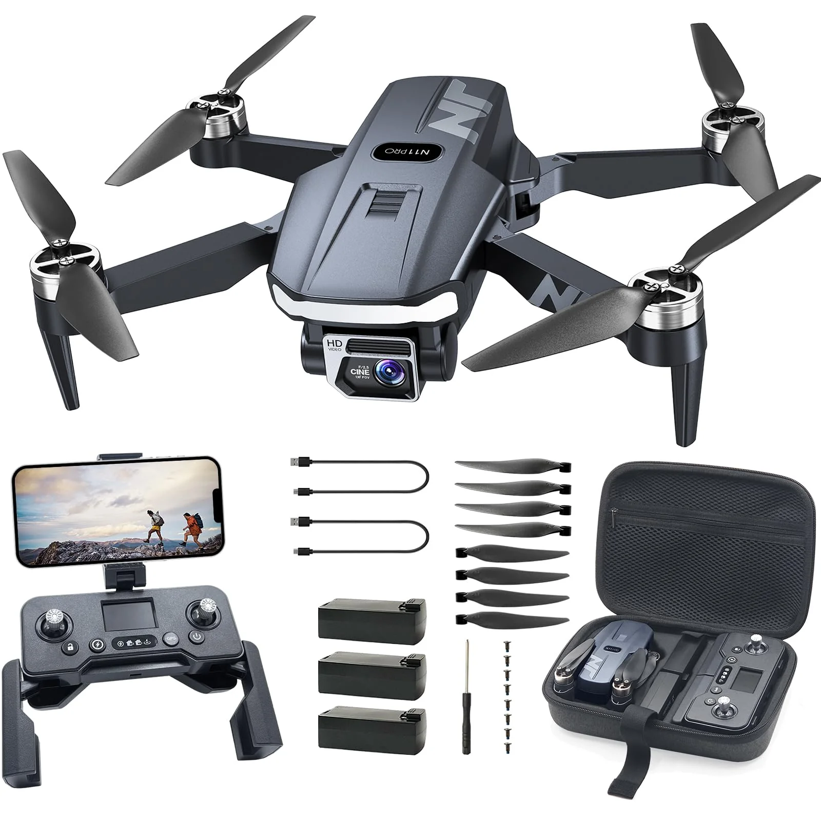 NAFYRE N11 PRO GPS Drohne mit Kamera für Erwachsene 4K UHD, 90 Min lange Flugzeit, lange Kontrollstrecke, Auto Rückkehr, Automatisches Folgen, bürstenloser Motor, 5G FPV RC Quadcopter für Anfänger