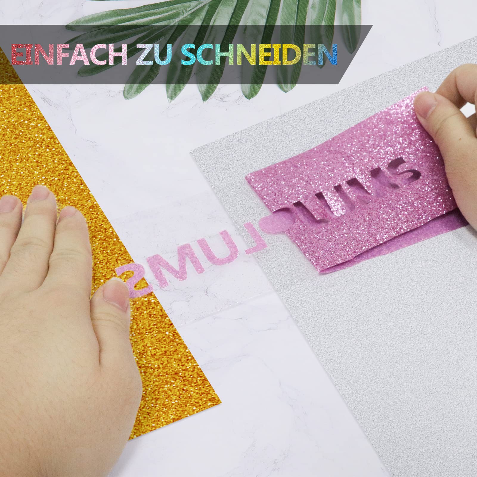 NANAPLUMS Glitzer Plotterfolie Textil - Heat Transfer Vinyl 30.5 cm*25.4 cm Transferfolie Plotter Flexfolie für Textilien Transferfolie zum Aufbügeln für DIY T-Shirt, Stoffe(10 Farben Glitzer) - Image 5