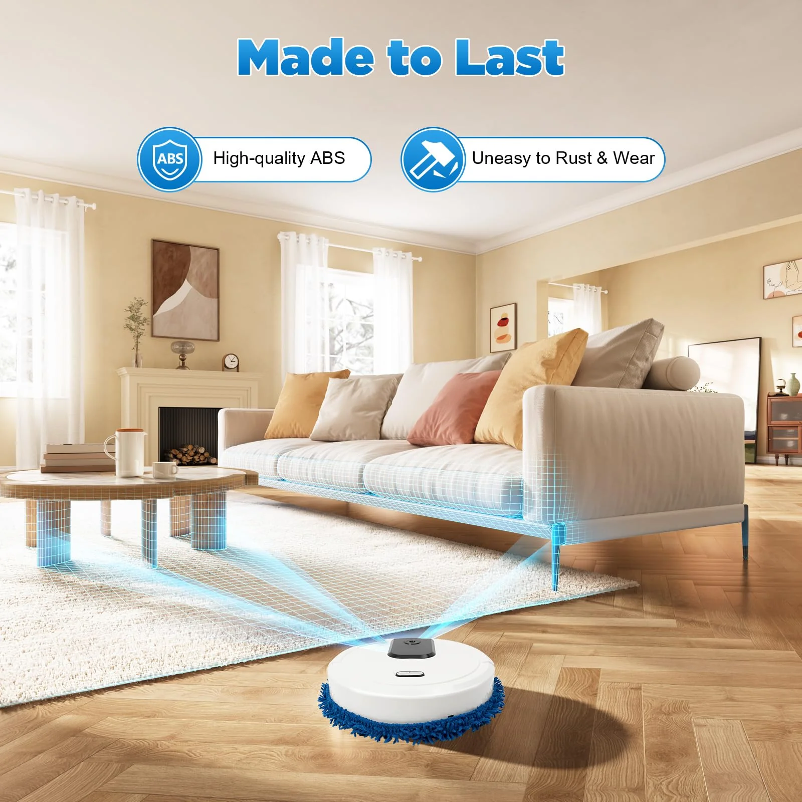 Nass-und Trocken Wischroboter, 1200mAh USB-Ladung Wischroboter mit Wasser-Nachfüllflasche, einer Sprühfunktion Ausgestattet, 360° Rundum-Wischmaschine für Staub, Flecken, Tierhaare,Teppich, Hartboden - Image 4