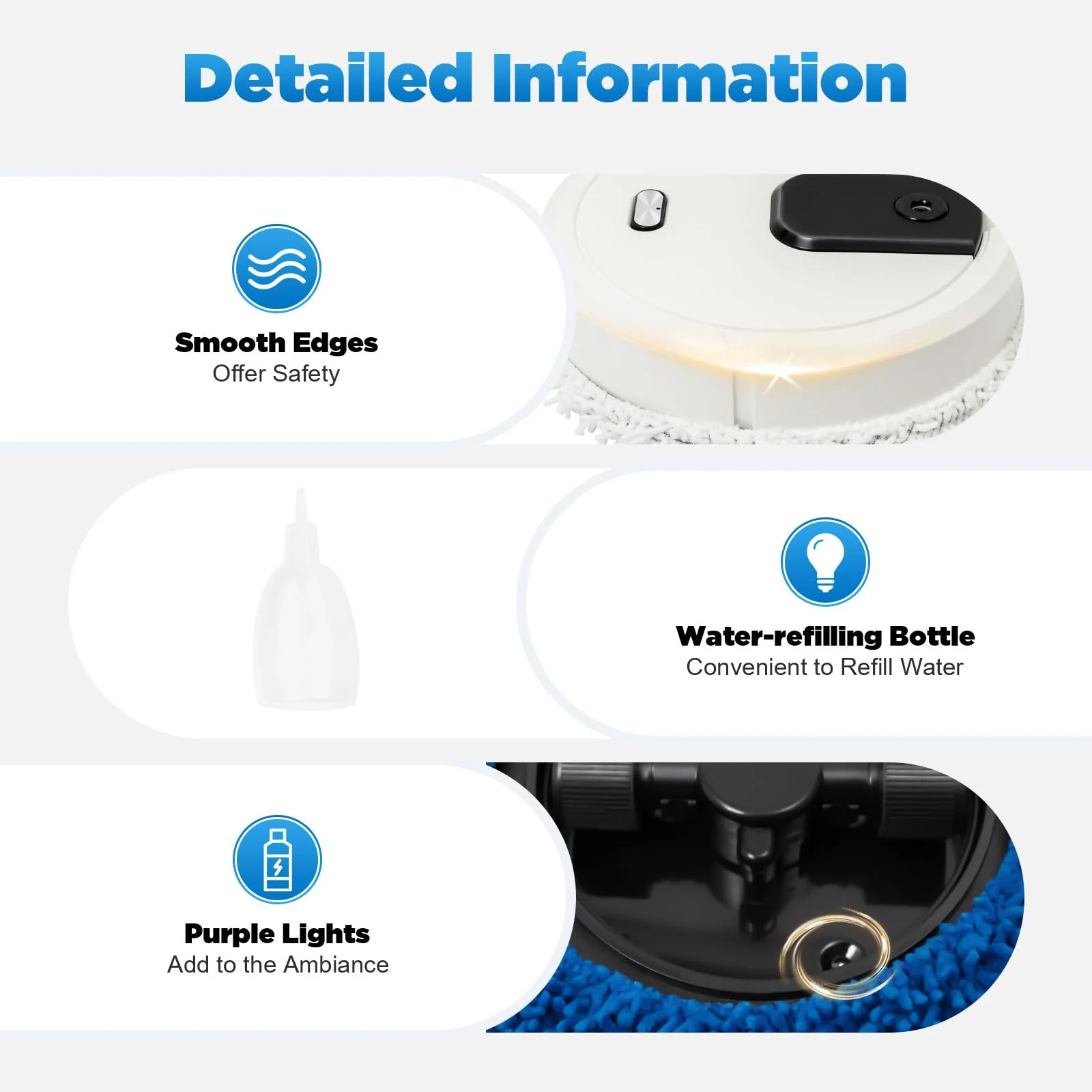 Nass-und Trocken Wischroboter, 1200mAh USB-Ladung Wischroboter mit Wasser-Nachfüllflasche, einer Sprühfunktion Ausgestattet, 360° Rundum-Wischmaschine für Staub, Flecken, Tierhaare,Teppich, Hartboden - Image 5
