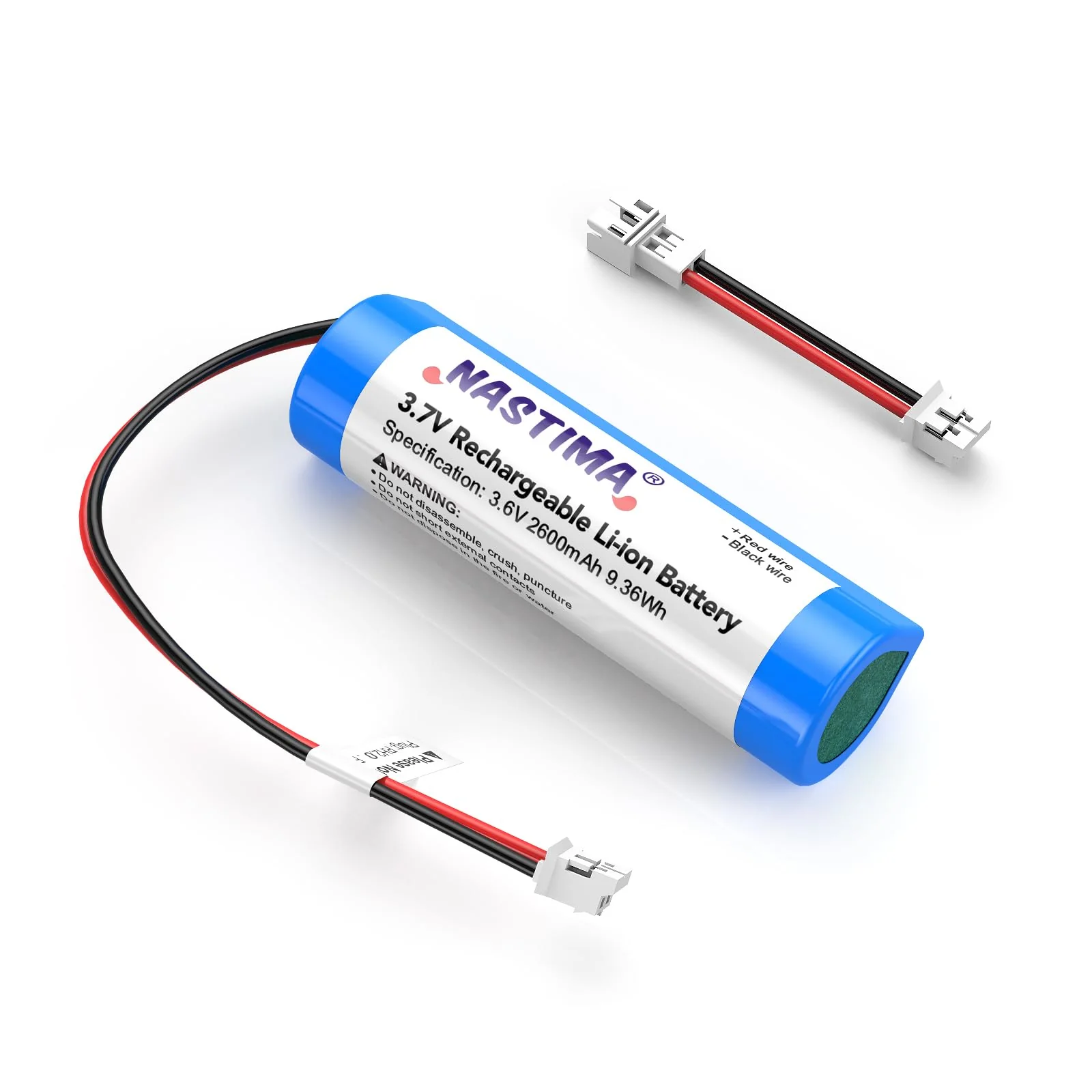 NASTIMA PH2.0/2P Stecker 3,7V 2600mAh 9,36Wh Wiederaufladbare Li-Ion Batterie für DIY Elektronik, Sprachverstärker, RC Spielzeug, Bluetooth Geräte, Beleuchtung, mit Polaritätsumwandlungskabel