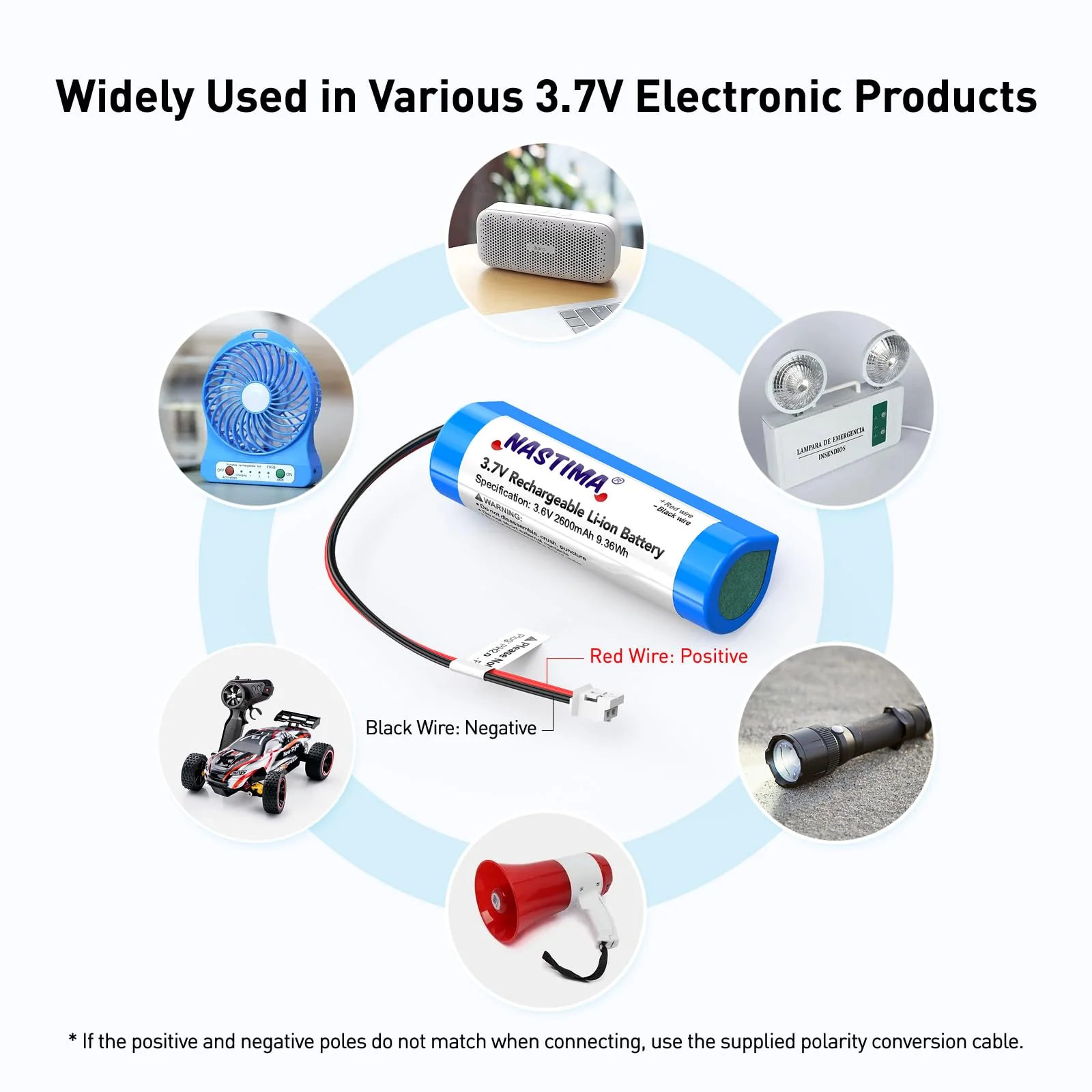 NASTIMA PH2.0/2P Stecker 3,7V 2600mAh 9,36Wh Wiederaufladbare Li-Ion Batterie für DIY Elektronik, Sprachverstärker, RC Spielzeug, Bluetooth Geräte, Beleuchtung, mit Polaritätsumwandlungskabel - Image 2