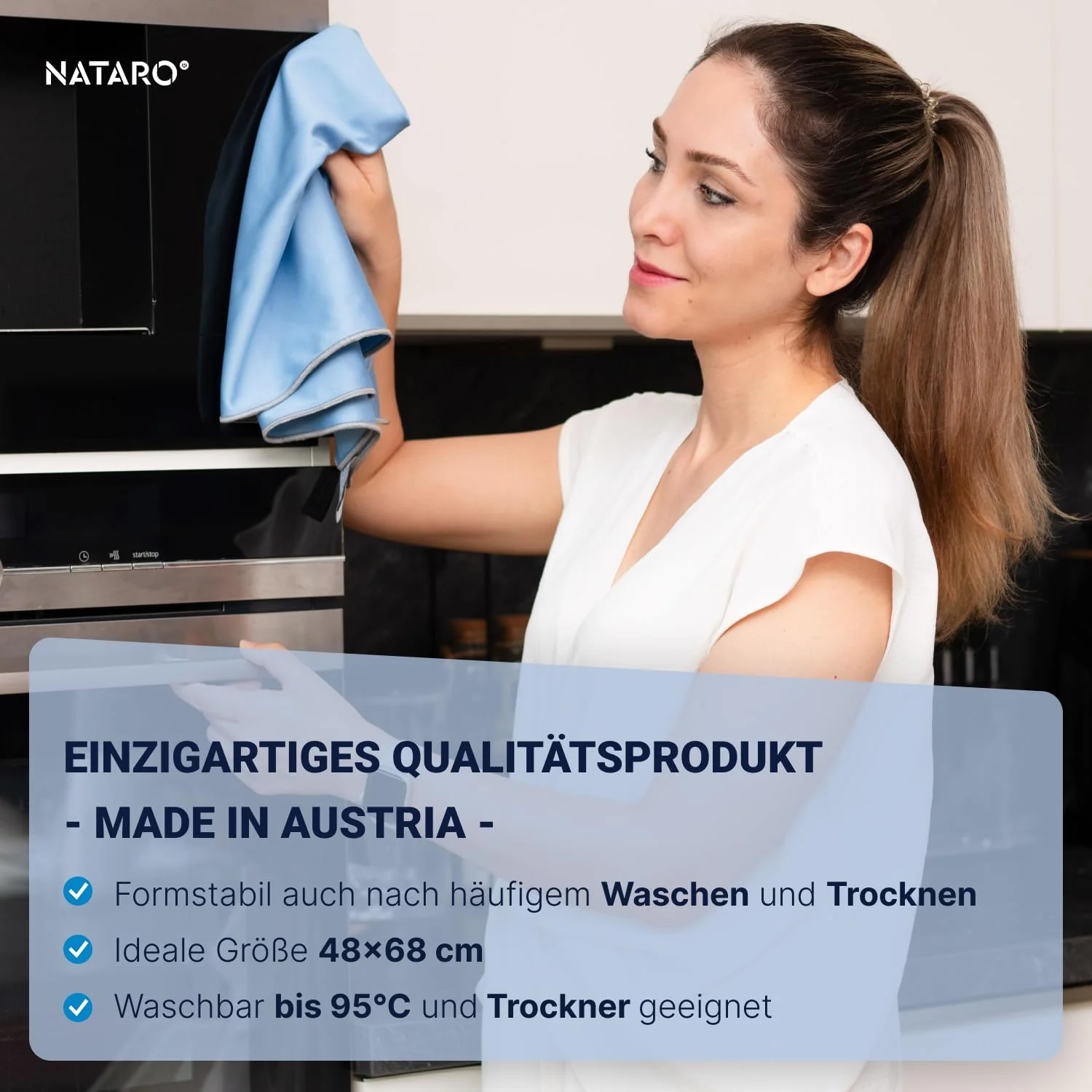 NATARO® 3 Stück Glanzzauber Microfaser Glaspoliertuch – Spiegeltuch – Made in Austria – 100% fusselfreies Poliertuch für Glas, Hochglanzoberflächen, streifenfrei, Mikrofaser, ca.48x68cm - Image 3