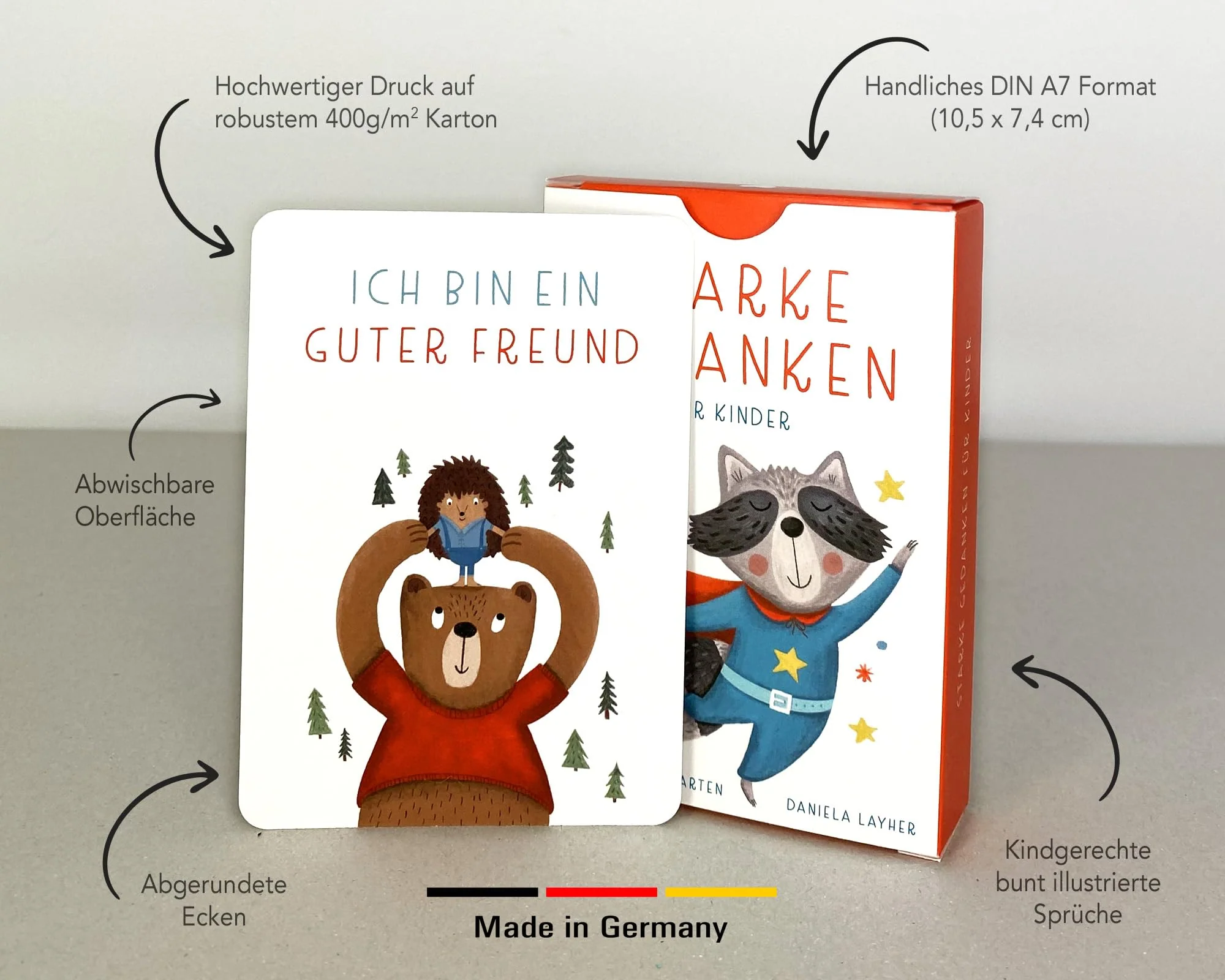 Naturforscher 40 Affirmationskarten Kinder - Rüsselfuchs Starke Gedanken - Mutmachkarten für Kinder - Selbstbewusstsein stärken - Ermutigungskarten Kinder - Affirmationen - DIN A7 - Image 2