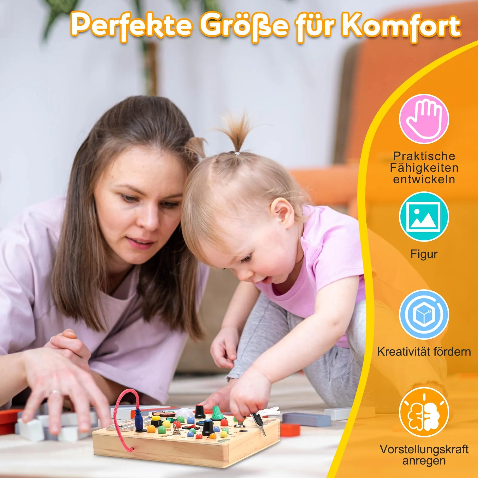 Nauotk Busy Board Montessori Spielzeug für Babys ab 2 Jahr, Motorikspielzeug mit 19 LED, Holzspielzeug Sensorik, Lernspielzeug für Kleinkinder, Geschenk Jungen und Mädch ab 2 3 4 Jahr - Image 4