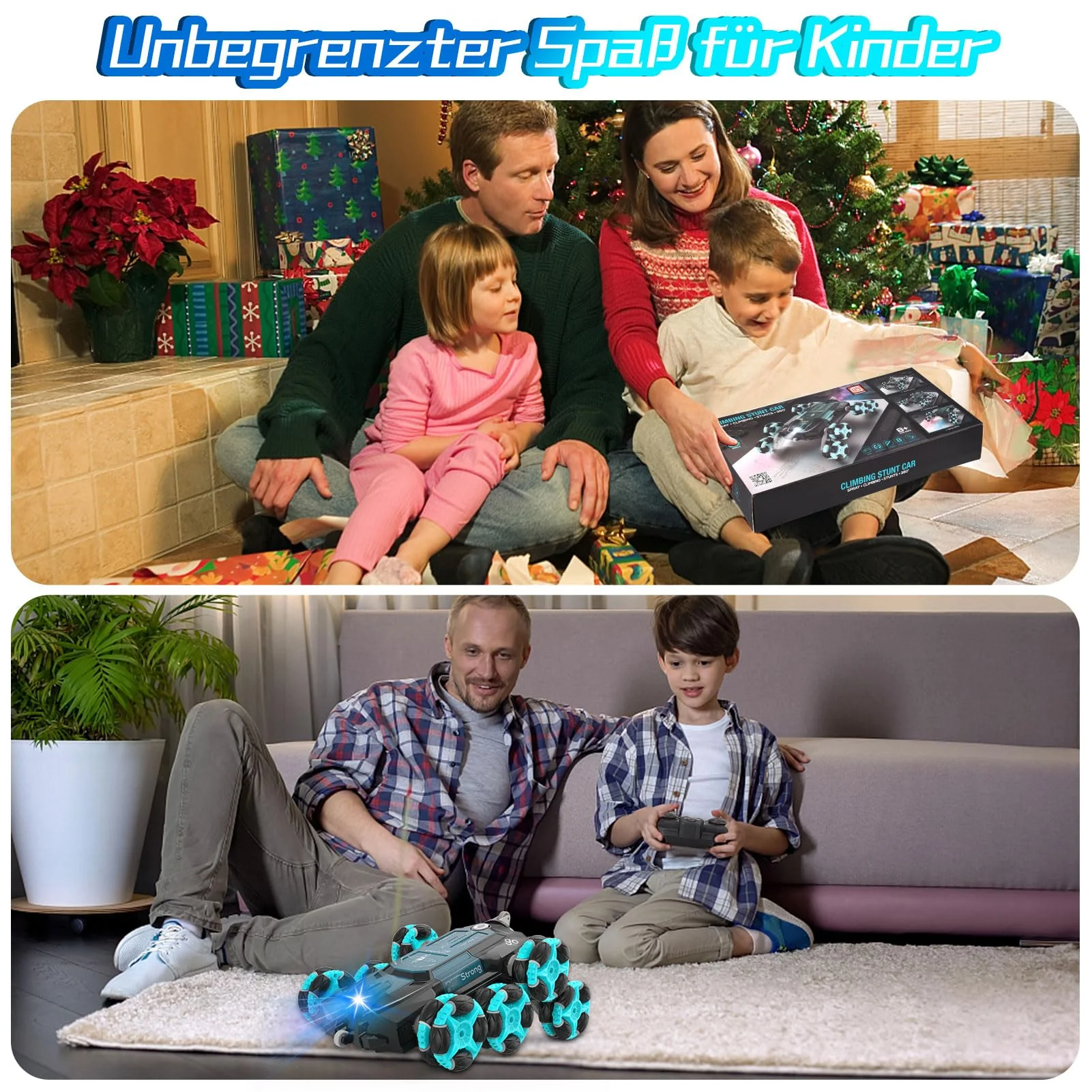Nauotk Ferngesteuertes Auto, 2,4 GHz Ferngesteuerter RC Auto ab 6 7 8 9 10 11 12 Jahre, 8WD Stunt Drift Car mit Gestensensor, Coole Lichter und Sprühnebel, 2 Akku Spielzeug, Kinder Roboter-Blau - Image 4