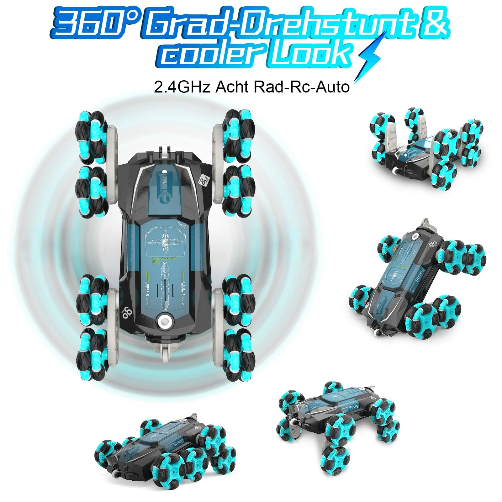 Nauotk Ferngesteuertes Auto, 2,4 GHz Ferngesteuerter RC Auto ab 6 7 8 9 10 11 12 Jahre, 8WD Stunt Drift Car mit Gestensensor, Coole Lichter und Sprühnebel, 2 Akku Spielzeug, Kinder Roboter-Blau - Image 8