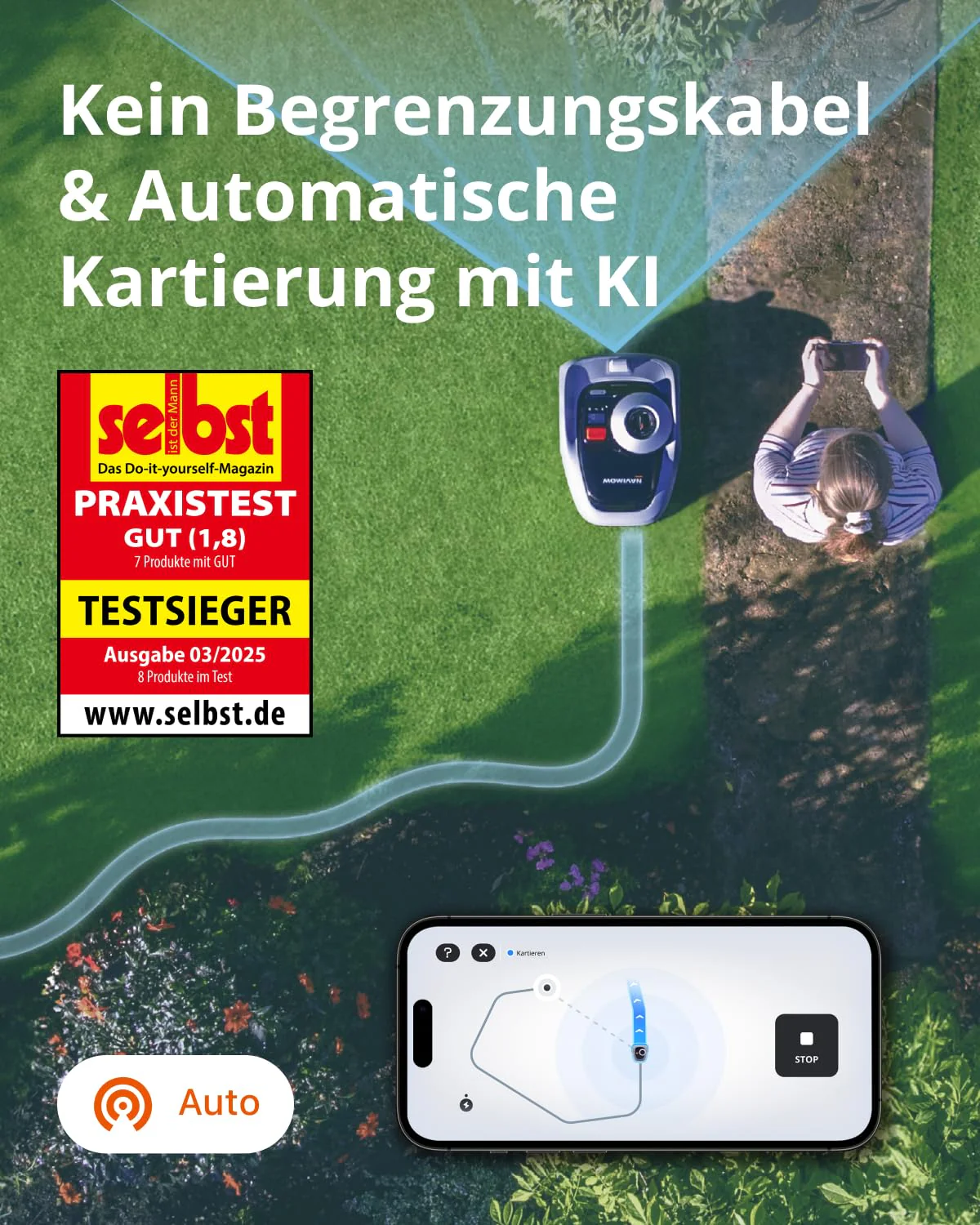 Navimow i105E Mähroboter ohne Begrenzungskabel, Empf. 500 m², Max. 600 m², RTK+Vision Rasenmäher Roboter Testsieger, Igelschutz Rasenroboter, KI Auto Kartierung - Image 3