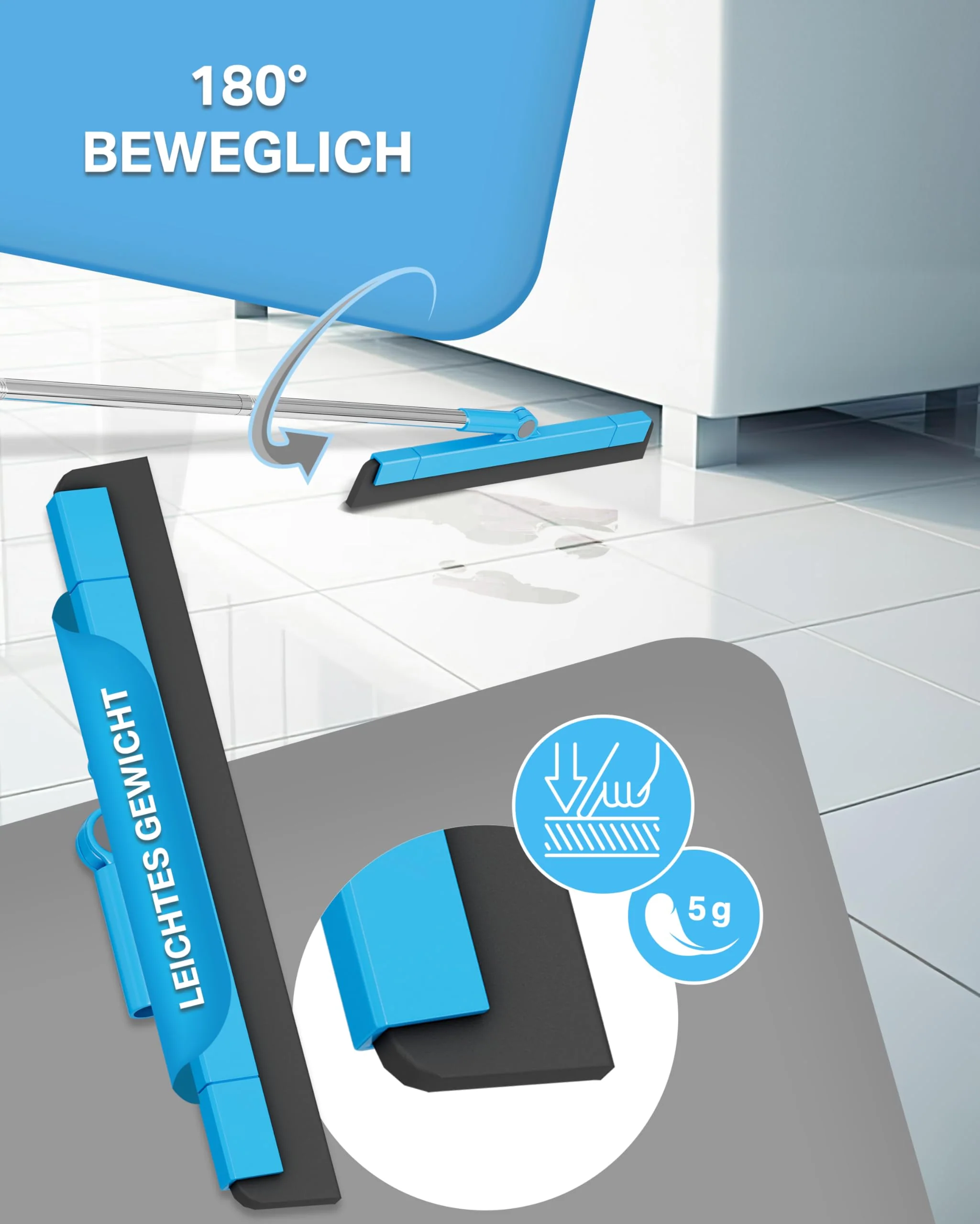 NAVIRA I Verstellbarer Wasserschieber (62 cm - 154 cm) I Ideal als Abzieher und Bodenabzieher alle Oberflächen I Beweglichkeit durch 180° Wischkopf I Extra langlebiger Wasserabzieher - Image 2