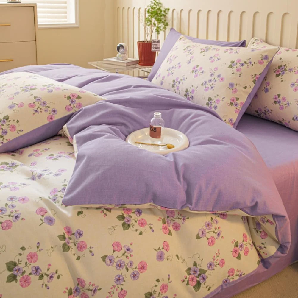 Nayoroom Bettwäsche 140x200 Lila Beige Violett Blumen Blümchen Floral Wende Bettwäsche Set Microfaser 2teilig, Aesthetic Mädchen Geblümt Bettbezug und 1 Kissenbezug 70x90 cm mit Reißverschluss - Image 5