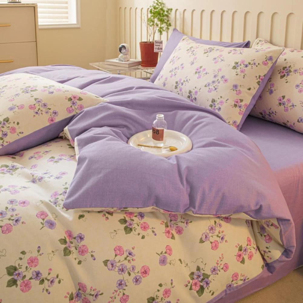Nayoroom Bettwäsche 140x200 Lila Beige Violett Blumen Blümchen Floral Wende Bettwäsche Set Microfaser 2teilig, Aesthetic Mädchen Geblümt Bettbezug und 1 Kissenbezug 70x90 cm mit Reißverschluss - Image 6