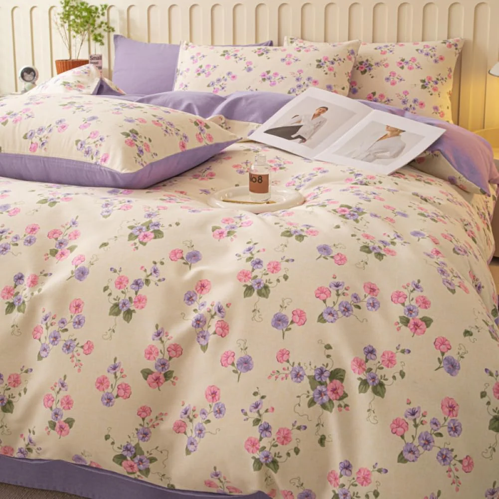 Nayoroom Bettwäsche 140x200 Lila Beige Violett Blumen Blümchen Floral Wende Bettwäsche Set Microfaser 2teilig, Aesthetic Mädchen Geblümt Bettbezug und 1 Kissenbezug 70x90 cm mit Reißverschluss - Image 7