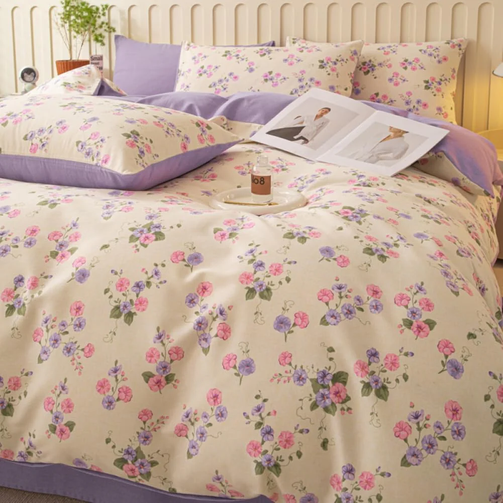 Nayoroom Bettwäsche 140x200 Lila Beige Violett Blumen Blümchen Floral Wende Bettwäsche Set Microfaser 2teilig, Aesthetic Mädchen Geblümt Bettbezug und 1 Kissenbezug 70x90 cm mit Reißverschluss - Image 8