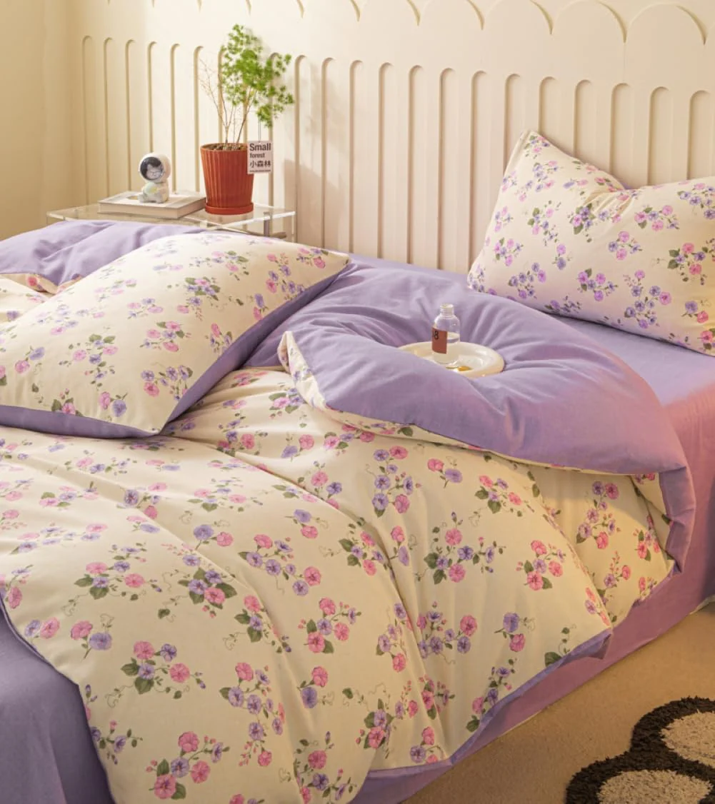 Nayoroom Bettwäsche 140x200 Lila Beige Violett Blumen Blümchen Floral Wende Bettwäsche Set Microfaser 2teilig, Aesthetic Mädchen Geblümt Bettbezug und 1 Kissenbezug 70x90 cm mit Reißverschluss - Image 9