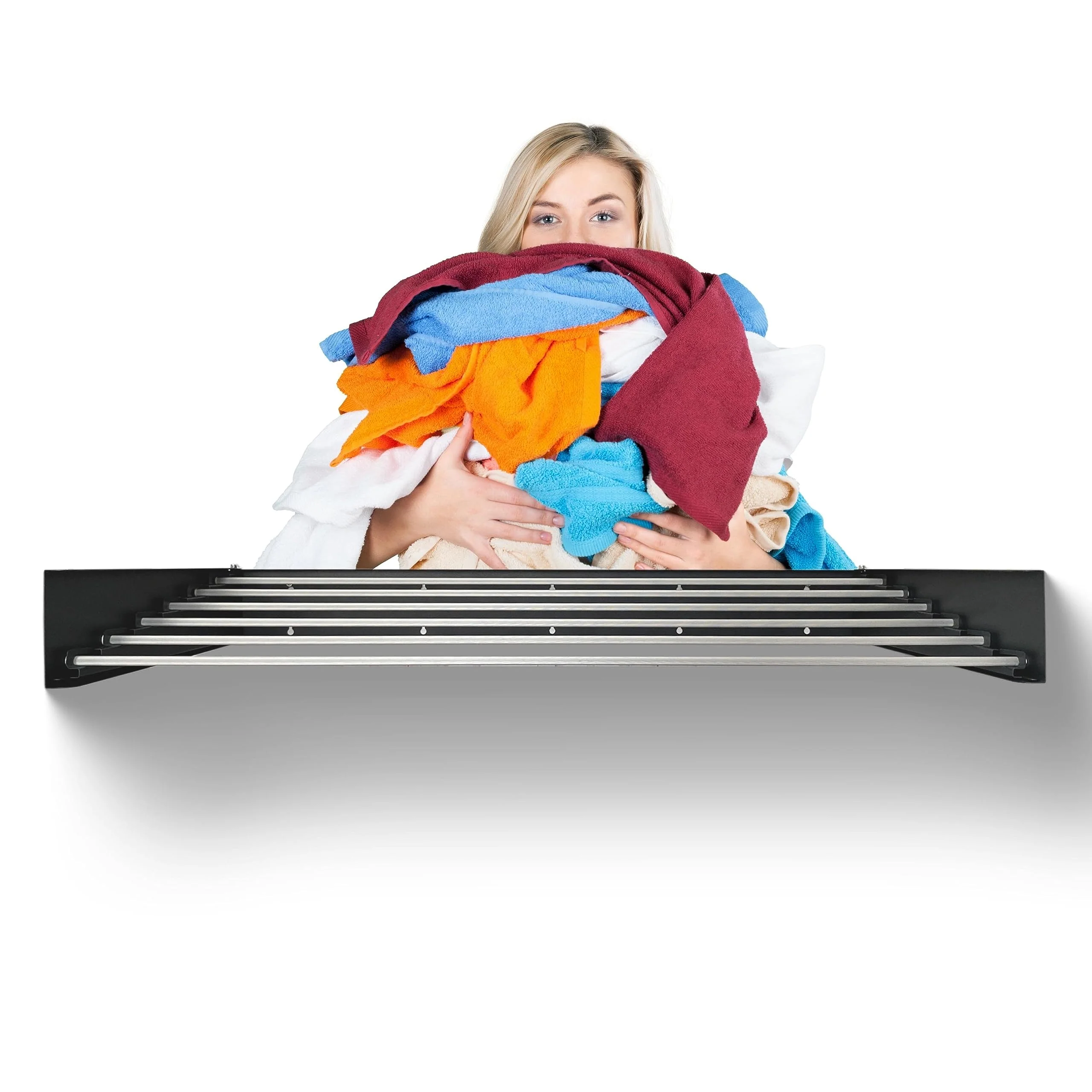 nebu! Wäscheständer zur Wandmontage 100cm klappbar aus Metall Indoor & Outdoor (Anthrazit) - Image 2