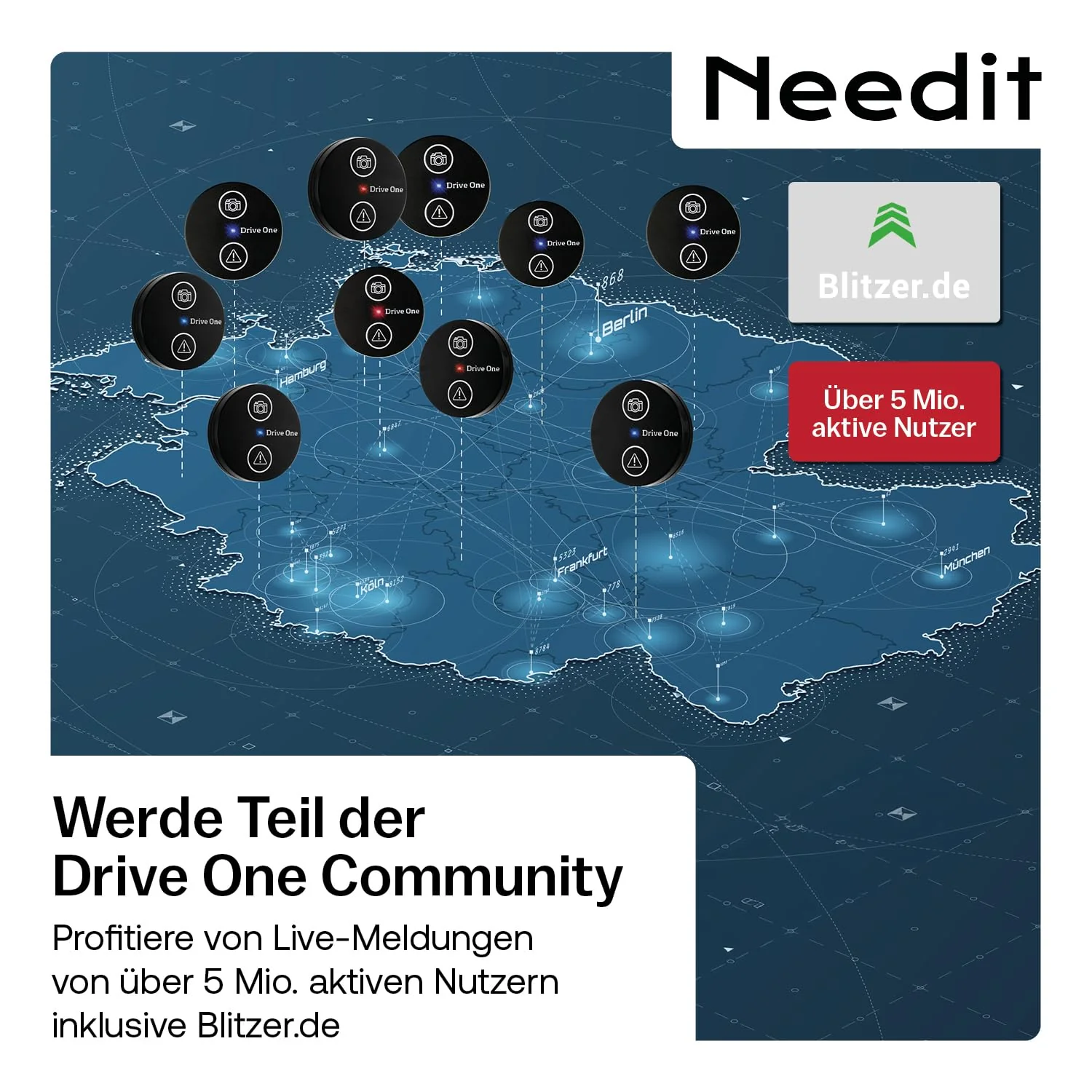 Needit Drive One Blitzerwarner - das Original I Warnt vor Blitzern & Gefahren im Straßenverkehr I Echtzeit Radarwarner, automatisch aktiv bei Bluetooth-Verbindung mit Smartphone I Daten von Blitzer.de - Image 5