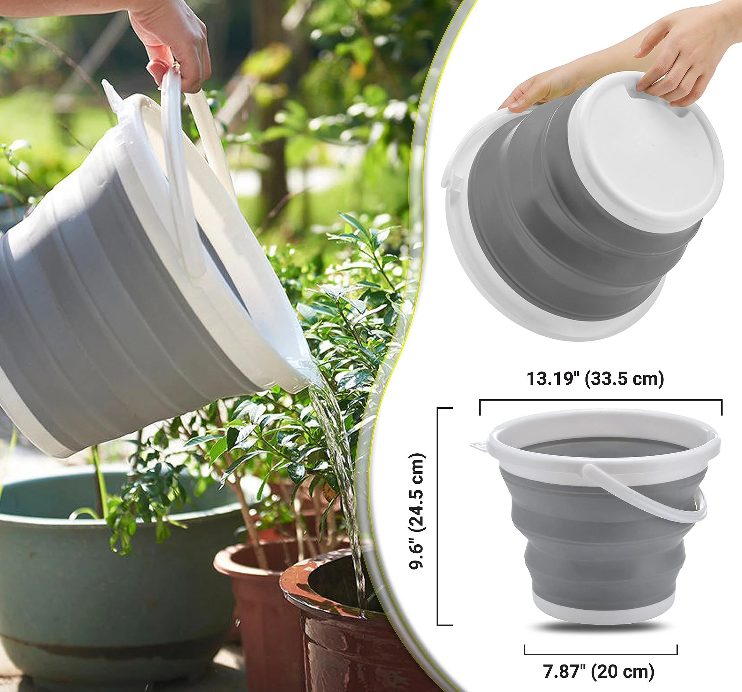 NEEZ Silikon Faltbarer Eimer – 10L Klappbarer Eimer mit Griffen – Multifunktionaler Falt-Eimer für Camping, Wäsche, Fensterreinigung & Outdoor (Grau) - Image 3
