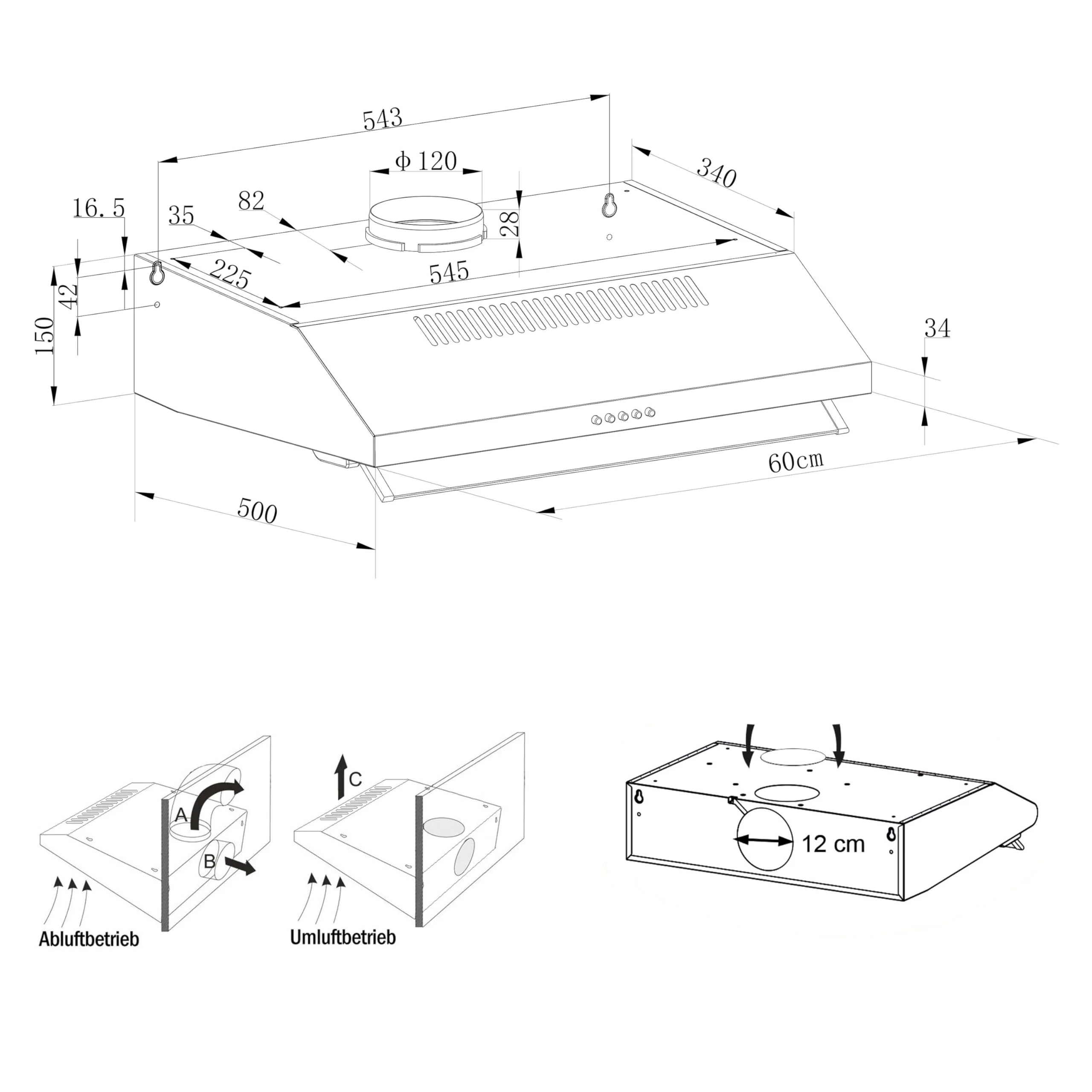 NEG Dunstabzugshaube NEG15-ATW+ (weiß) Edelstahl-Unterbau-Haube mit Doppelmotor (Abluft/Umluft) und LED-Beleuchtung (60cm) Unterschrank- oder Wandanschluss - Image 8