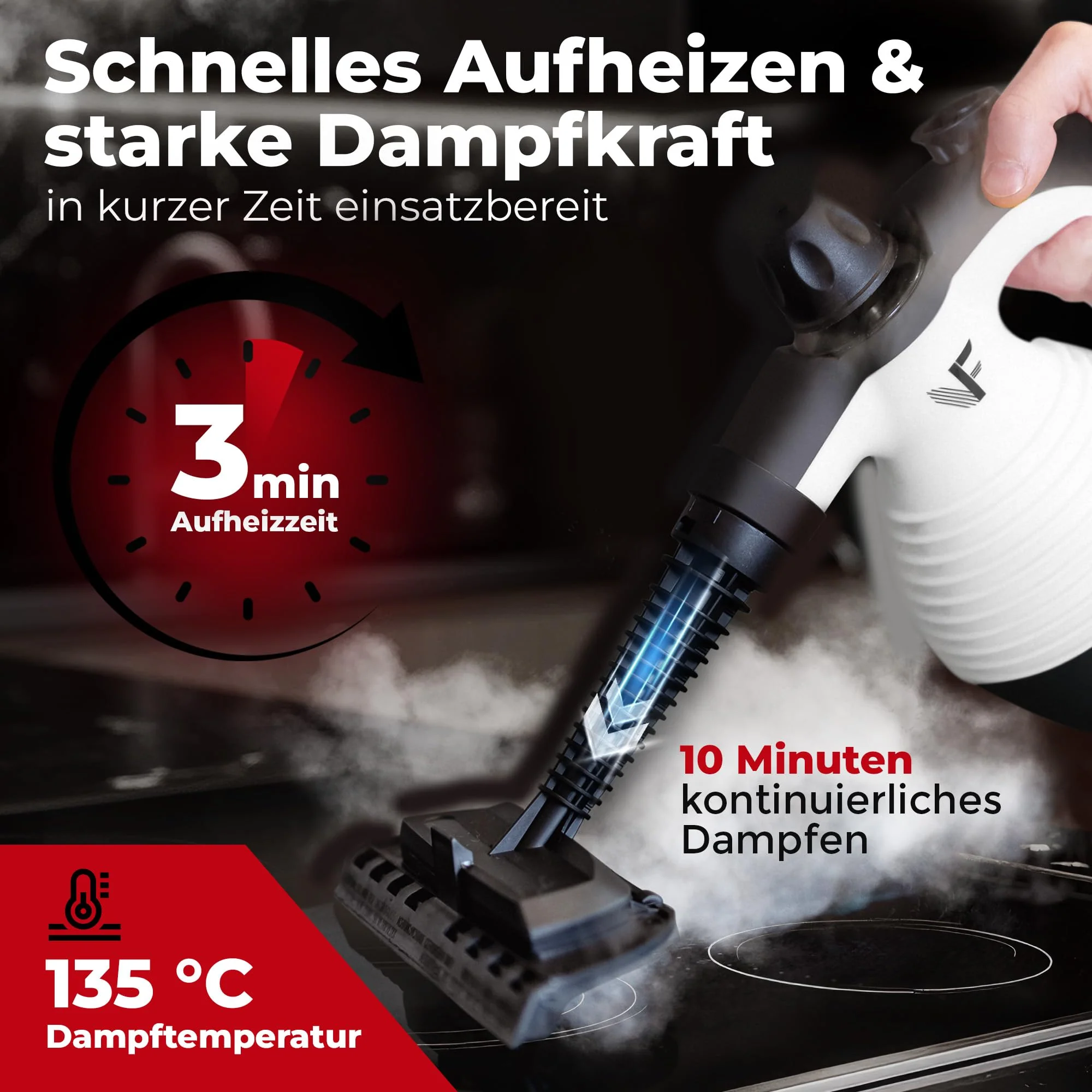 Neighbour's Friend® Dampfreiniger Neues Modell – Leistungsstarker Hand Steam Cleaner, 3,5 Bar Druck, 4m Kabel, 350ml Tank I Handdampfreiniger für Auto, Werkstatt, Haushalt & Fensterreinigung