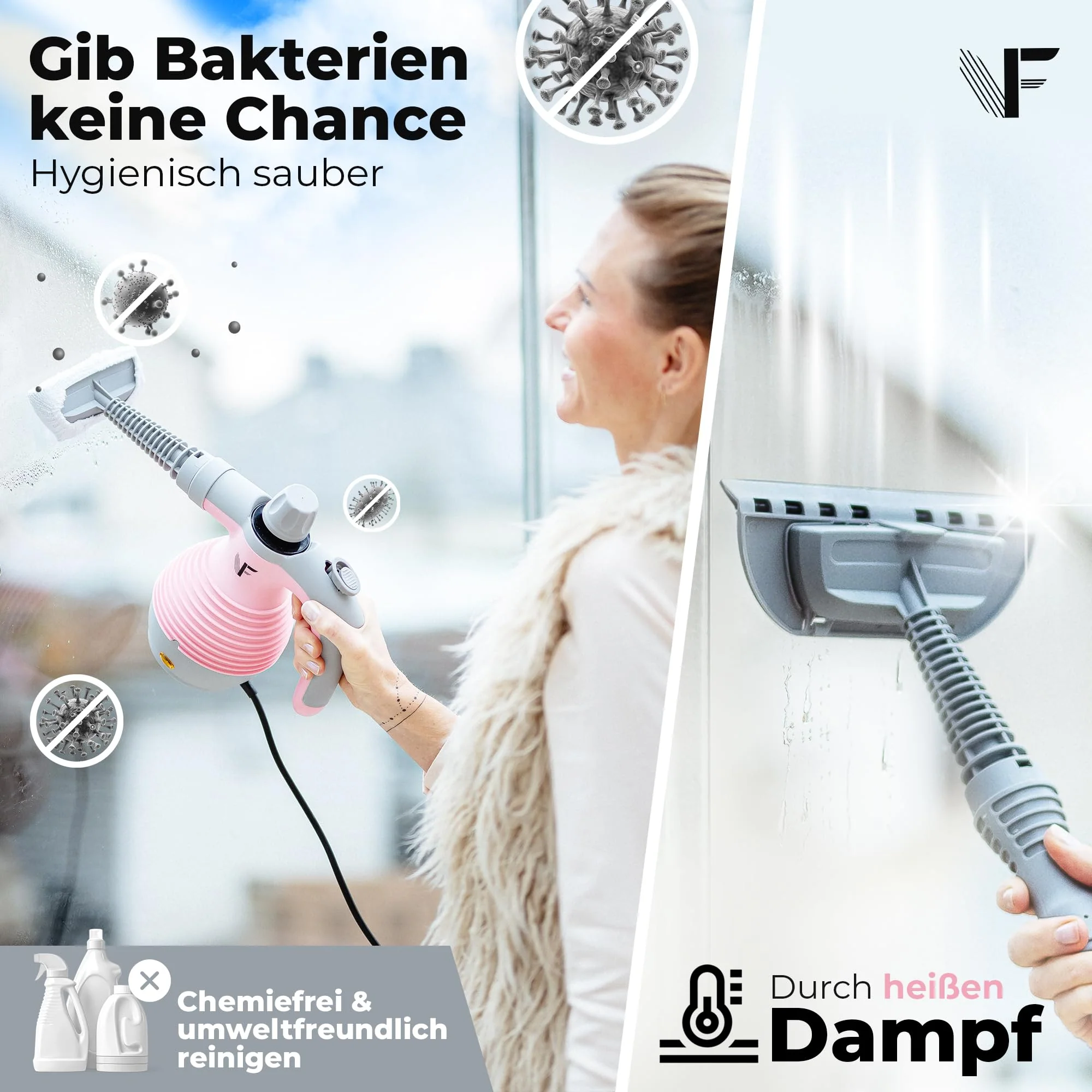 Neighbour's Friend® Handdampfreiniger in Rosa – Leistungsstarkes Dampfreiniger Handgerät I Dampfente mit 350ml Tank, Dampfregulierung & Aufsätzen für Haushalt, Fenster, Polstermöbel & mehr - Image 3