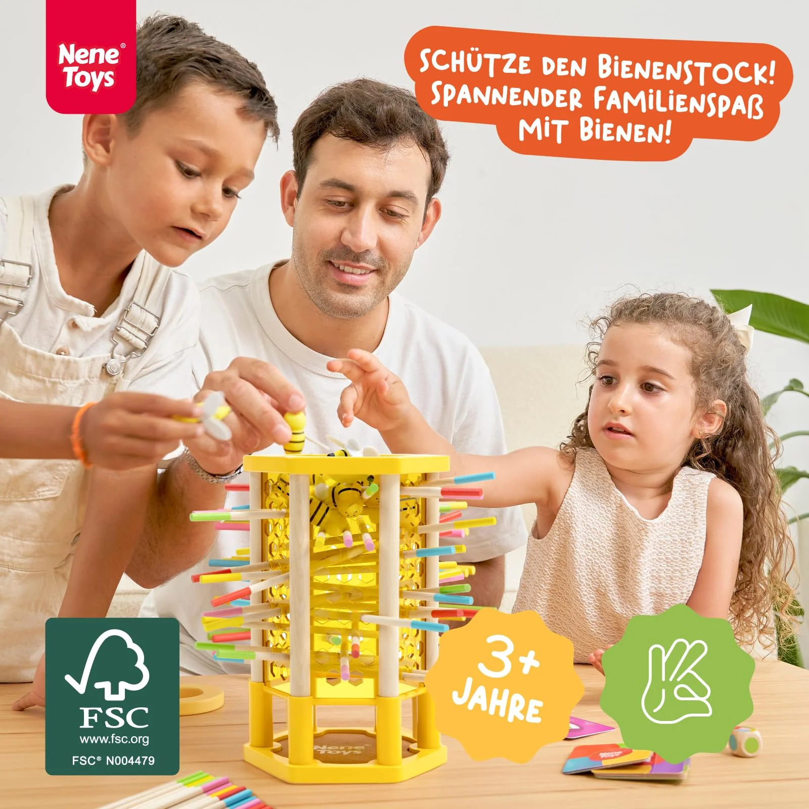 Nene Toys BEEFALL Groß, 4-in-1 Lernspiel mit Bienen, Montessori Spielzeug ab 3 Jahren mit bunten Stäben, Würfeln & Karten - Holzspiel für Jungen & Mädchen 3-9 Jahre - Pädagogisches Familienspiel - Image 10