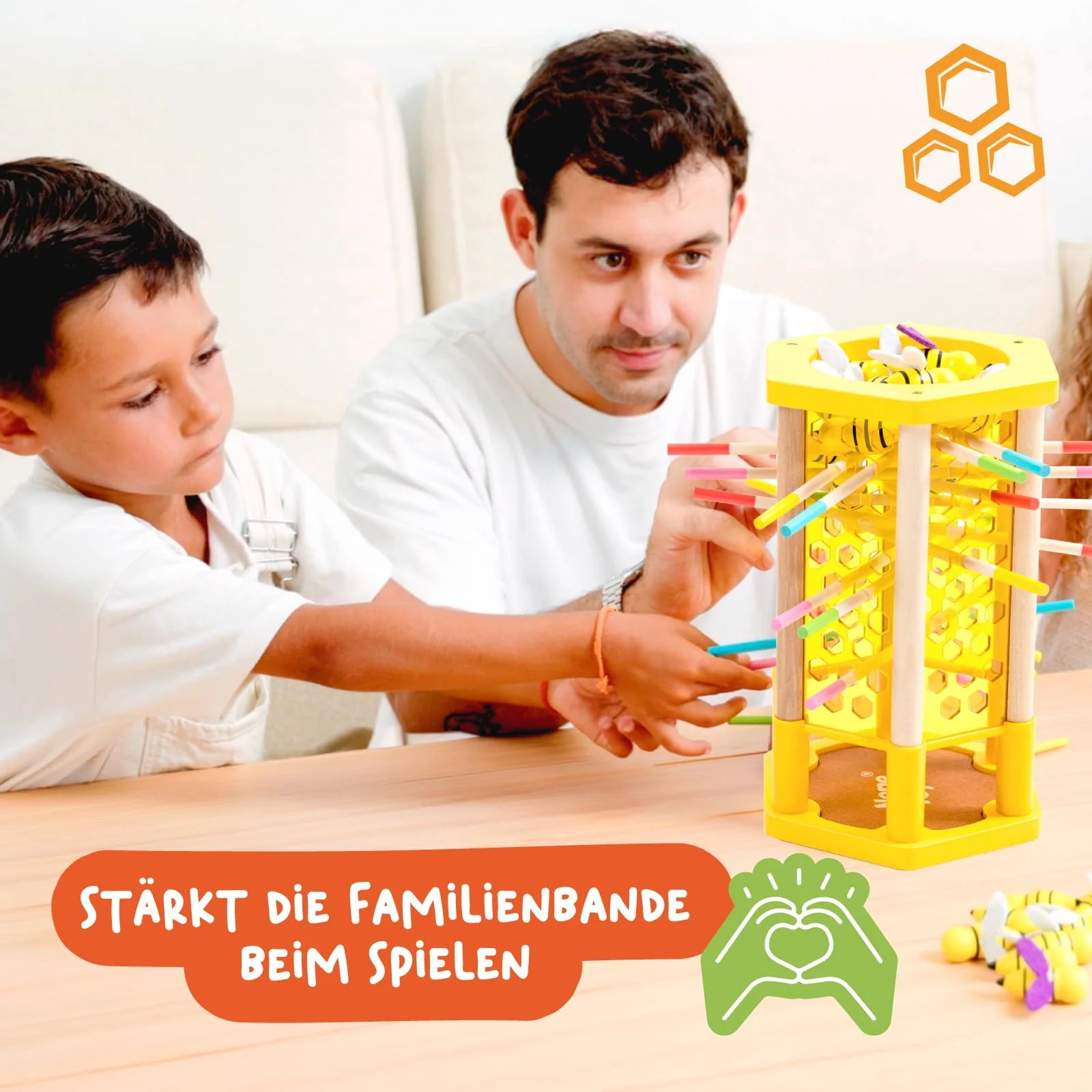 Nene Toys BEEFALL Groß, 4-in-1 Lernspiel mit Bienen, Montessori Spielzeug ab 3 Jahren mit bunten Stäben, Würfeln & Karten - Holzspiel für Jungen & Mädchen 3-9 Jahre - Pädagogisches Familienspiel - Image 4