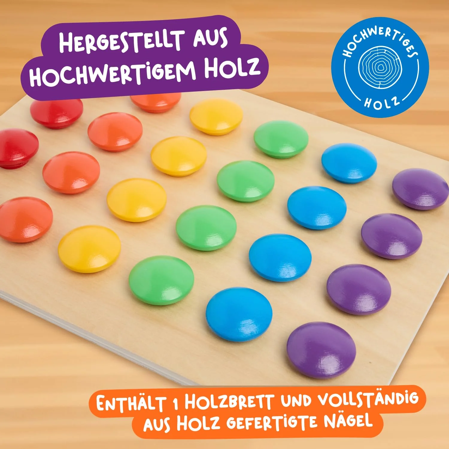 Nene Toys Holz-Steckspiel für Kleinkinder ab 2 Jahren - Mosaik Steckspiel für Kinder 2 3 Jahre - Montessori Spielzeug mit Bunten Knöpfen & Zuordnungskarten - Lernspiele für 2 jährige Jungen Mädchen - Image 4