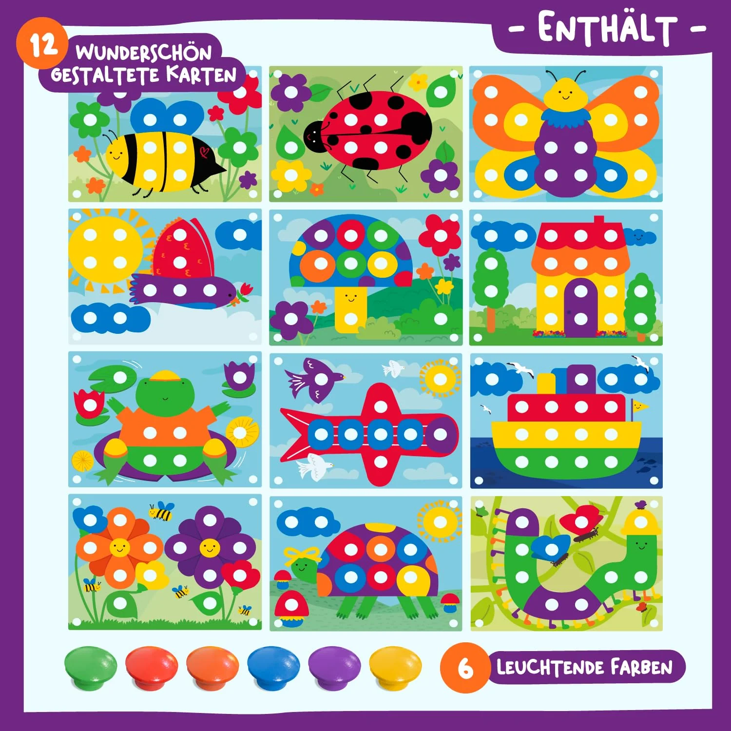 Nene Toys Holz-Steckspiel für Kleinkinder ab 2 Jahren - Mosaik Steckspiel für Kinder 2 3 Jahre - Montessori Spielzeug mit Bunten Knöpfen & Zuordnungskarten - Lernspiele für 2 jährige Jungen Mädchen - Image 5