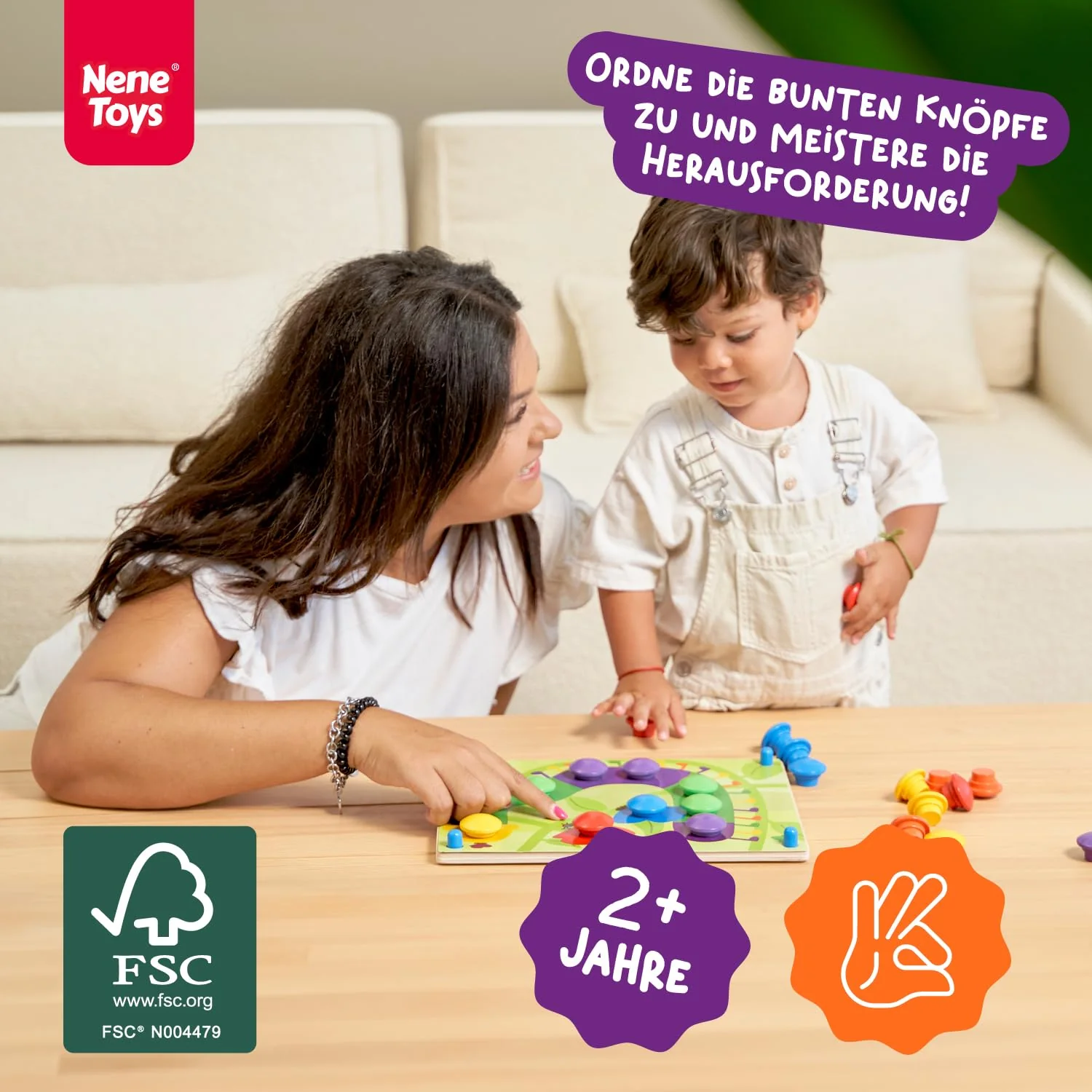 Nene Toys Holz-Steckspiel für Kleinkinder ab 2 Jahren - Mosaik Steckspiel für Kinder 2 3 Jahre - Montessori Spielzeug mit Bunten Knöpfen & Zuordnungskarten - Lernspiele für 2 jährige Jungen Mädchen - Image 6