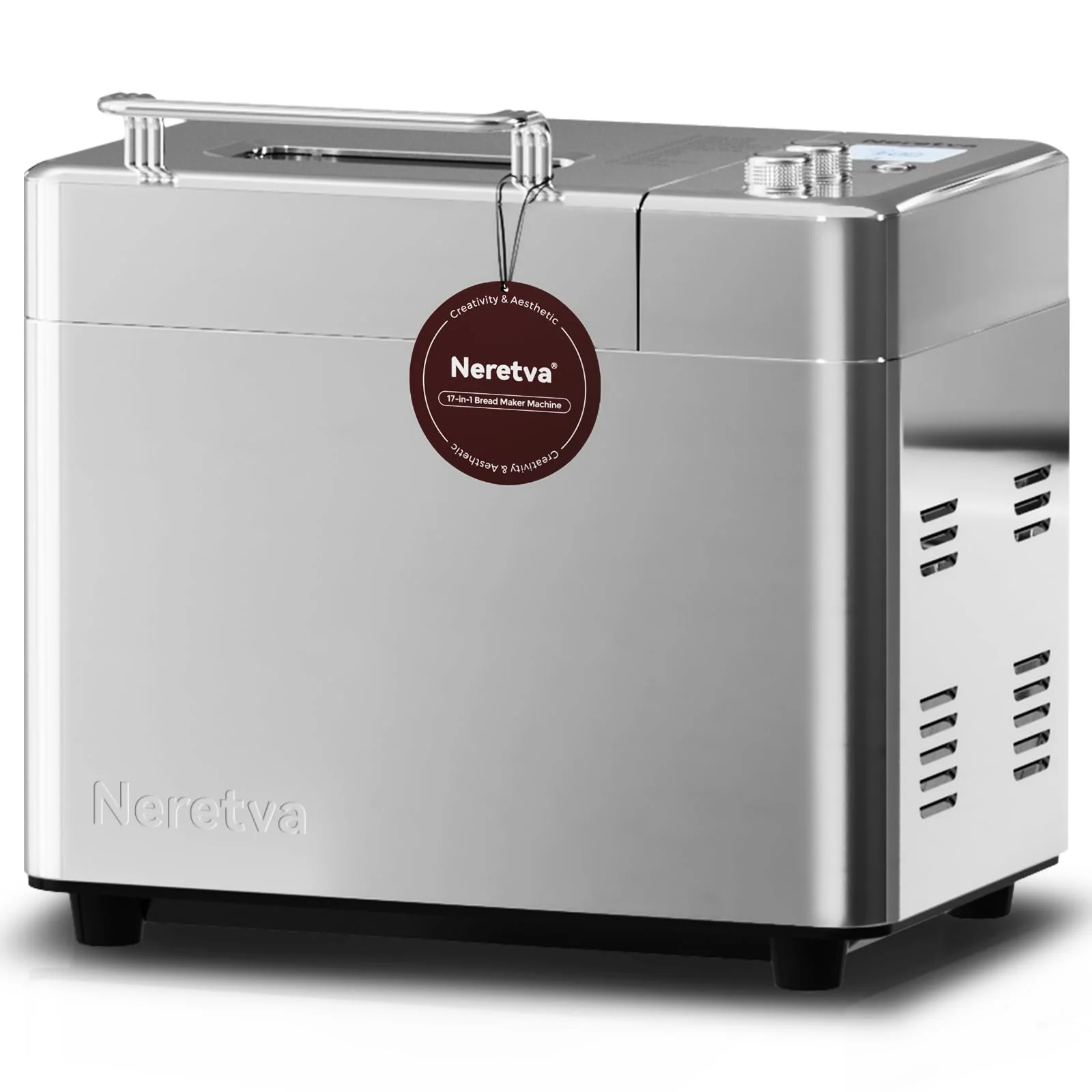 Neretva Brotbackautomat, 17 Programme&1KG Kapazität Brotbackautomaten mit Auto Nuss&Fruchtspender Brotbackmaschine Antihaftbeschichteter Keramikform, 15H Timer&1H Warmhalte, Geräuscharm, Edelstahl