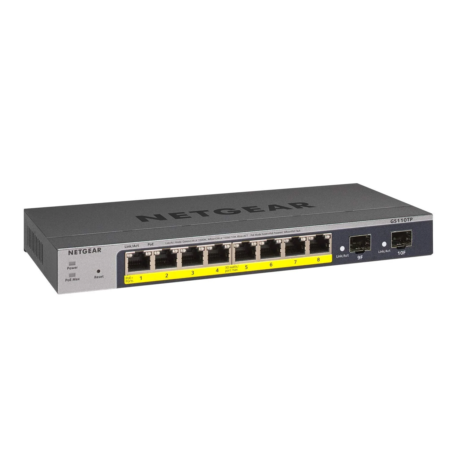 NETGEAR GS110TP 10 Port Gigabit Ethernet LAN PoE Switch Smart (Managed mit 8x PoE+ 55W, 2x 1G-SFP, lokales Management oder Remote per Insight Cloud, lüfterlos, ProSAFE Lifetime-Garantie) - Image 2