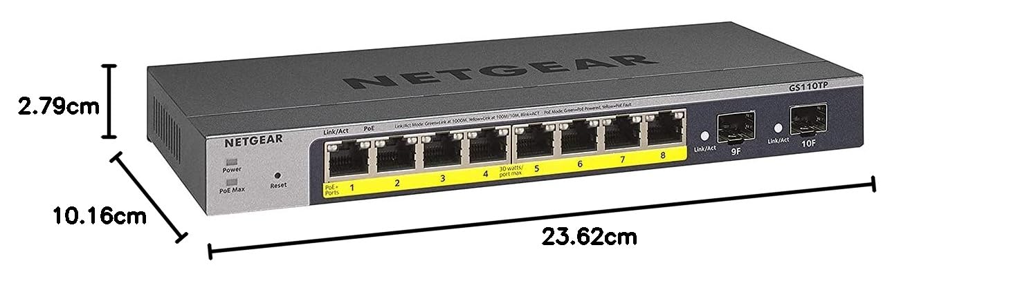NETGEAR GS110TP 10 Port Gigabit Ethernet LAN PoE Switch Smart (Managed mit 8x PoE+ 55W, 2x 1G-SFP, lokales Management oder Remote per Insight Cloud, lüfterlos, ProSAFE Lifetime-Garantie) - Image 6