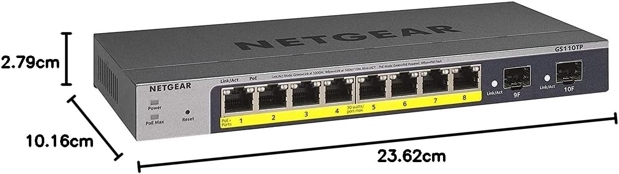 NETGEAR GS110TP 10 Port Gigabit Ethernet LAN PoE Switch Smart (Managed mit 8x PoE+ 55W, 2x 1G-SFP, lokales Management oder Remote per Insight Cloud, lüfterlos, ProSAFE Lifetime-Garantie) - Image 8