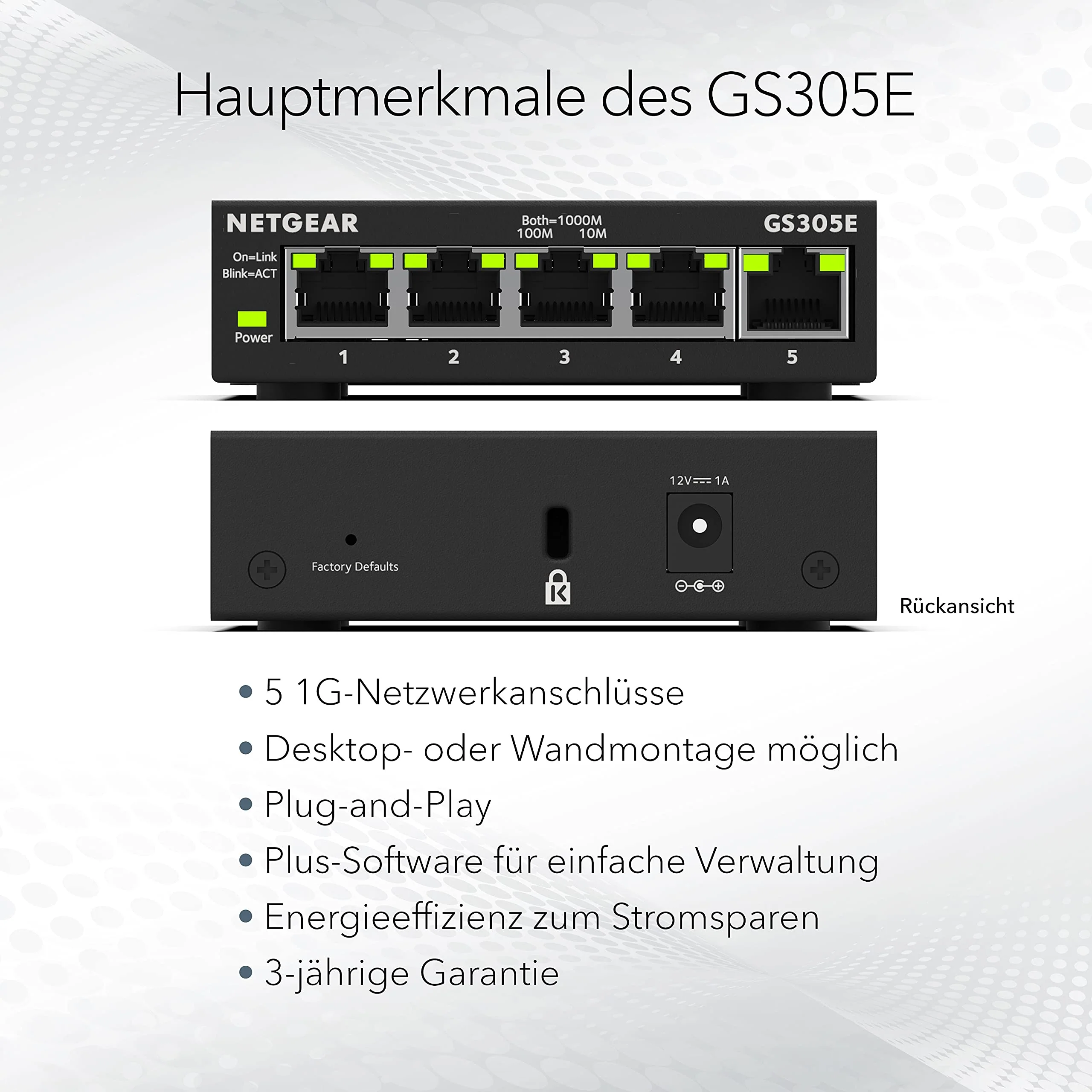 Netgear GS305E Managed Switch 5 Port Gigabit Ethernet LAN Switch Plus (Plug-and-Play, Netzwerk Switch Managed, IGMP Snooping, QoS, VLAN, lüfterlos, robustes Metallgehäuse), Schwarz - Image 6