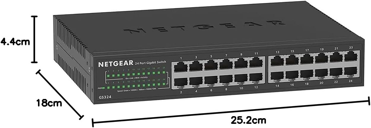Netgear GS324 Switch 24 Port Switch Gigabit Ethernet LAN Switch (Plug-and-Play Netzwerk Switch, lüfterlos, Switch 19 Zoll Rack-Montage, robustes Metallgehäuse), Schwarz - Image 4